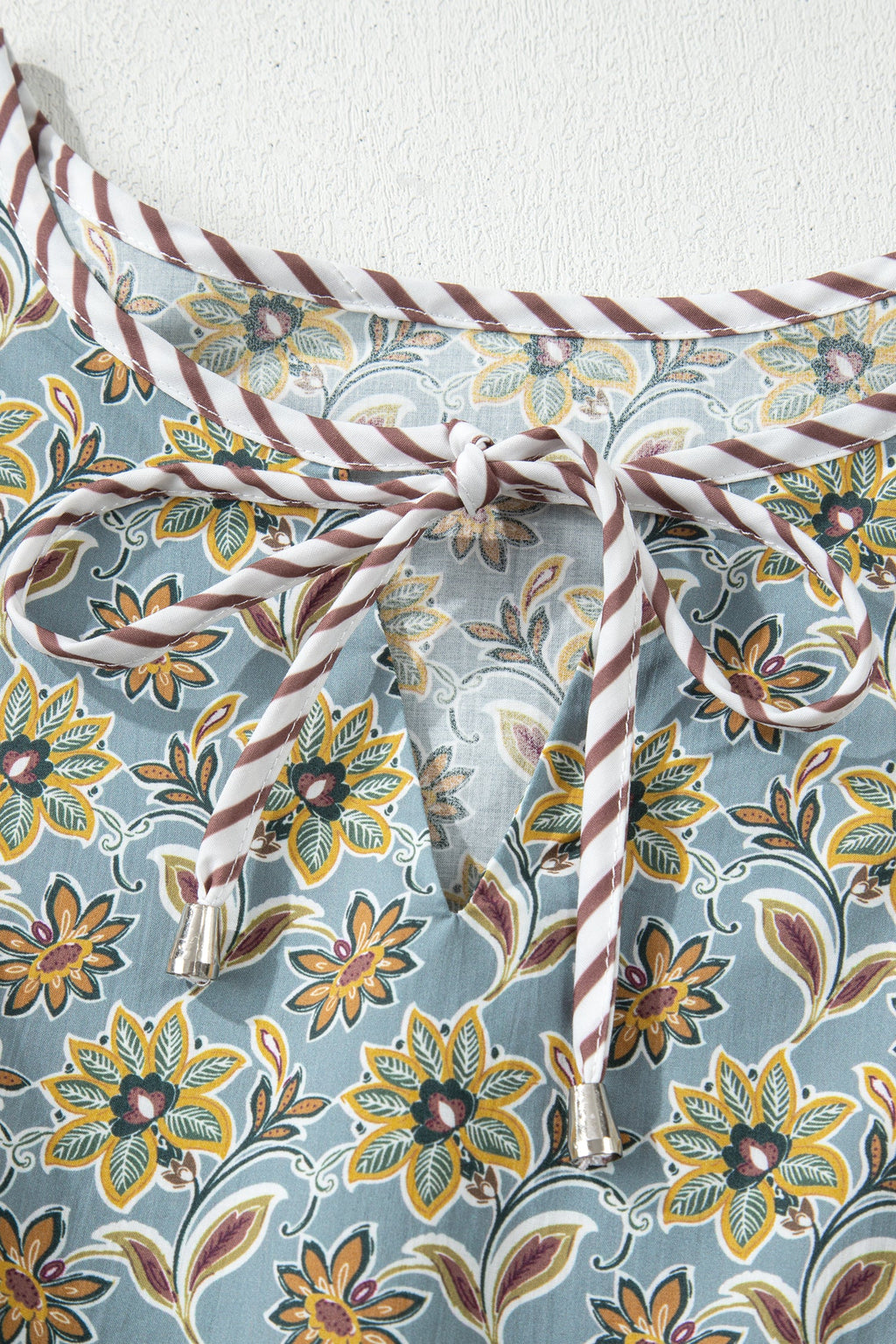 Plus Size Floral Stripe Trim 3/4 Sleeve Mini Dress