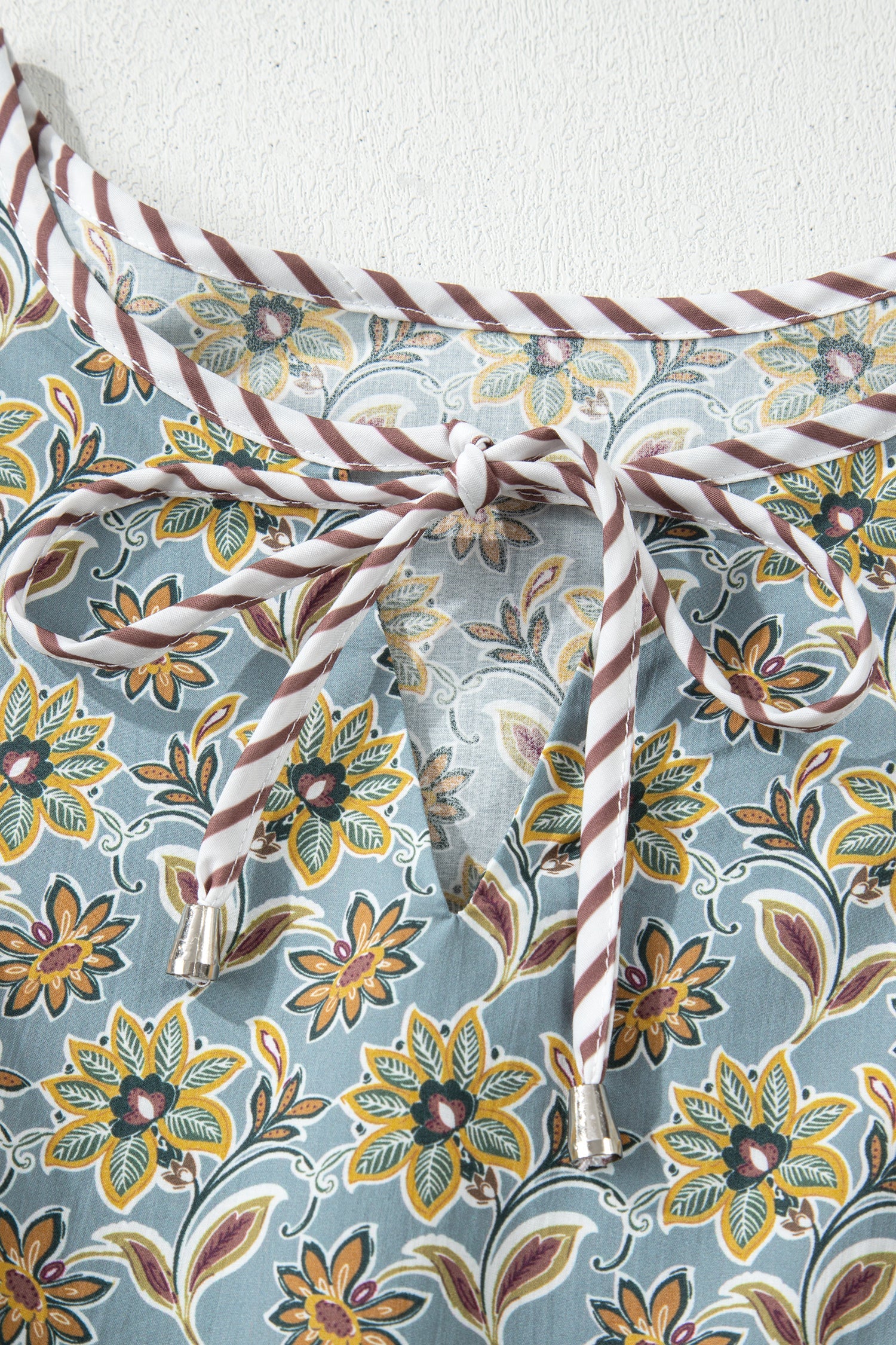 Plus Size Floral Stripe Trim 3/4 Sleeve Mini Dress