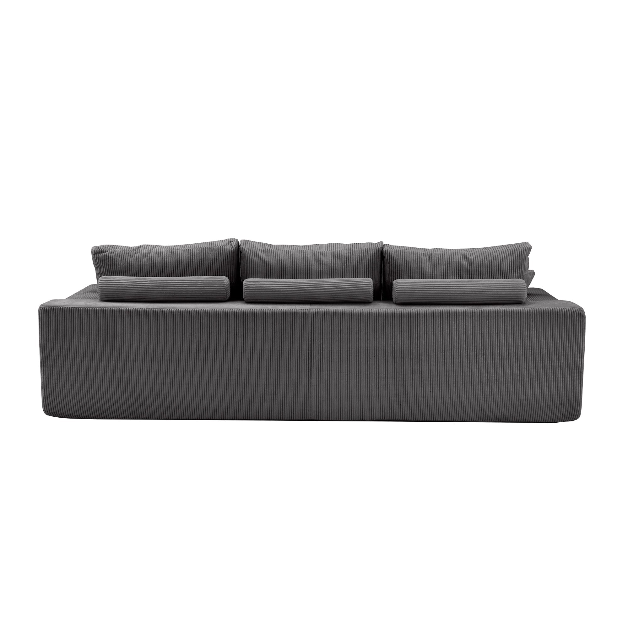 '110' L-Shaped Sectional Sofa, Full-Compression 3-Seater Cloud Couch with Chaise, No Assembly Required Sofa for Living Room, Ultra-Soft Deep Seat Modular Sofa(Corduroy, Grey)