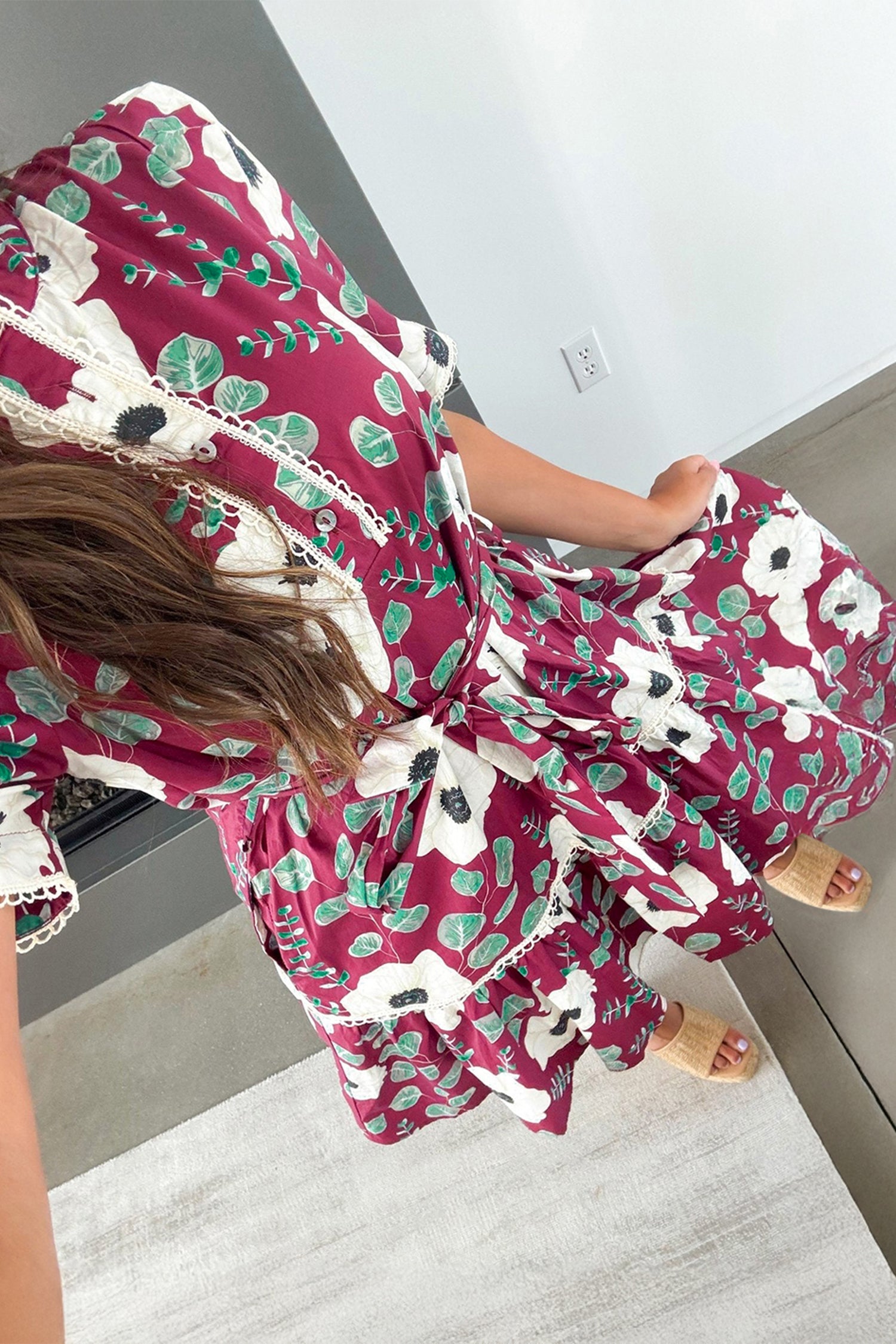 Floral Short Puff Sleeve Belted Mini Dress