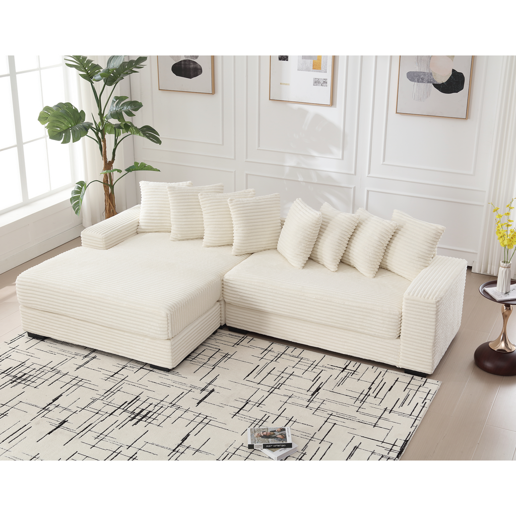 [NEW ARRIVED] [VIDEO PROVIDED] Oversized Two-Piece  Couches,  L Shaped Sofa, Corduroy, Left Chaise Daybed,with Armrests,Eight Throw Pillows,Corner Sofa,Easy To Assemble, Beige