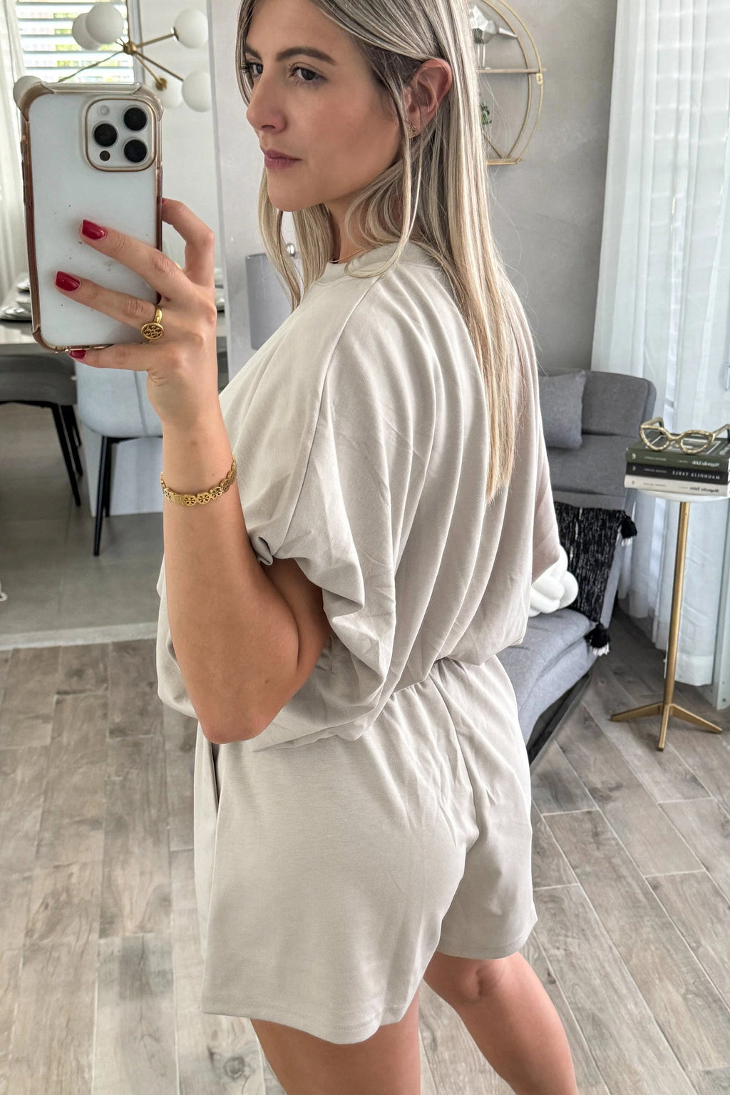 Solid Puff Sleeve Top & Drawstring Shorts Set