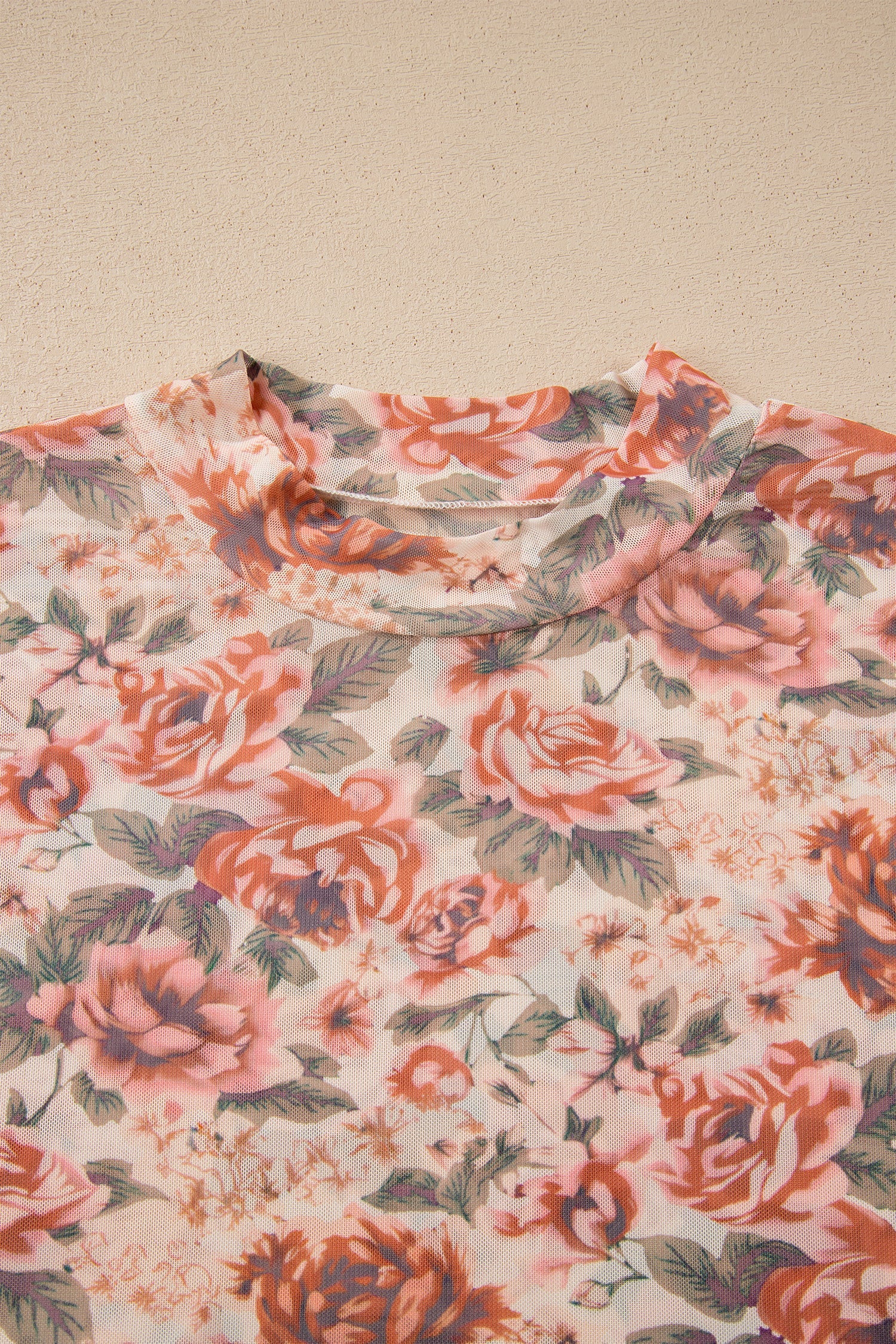 Plus Size Floral Mesh Mock Neck Top