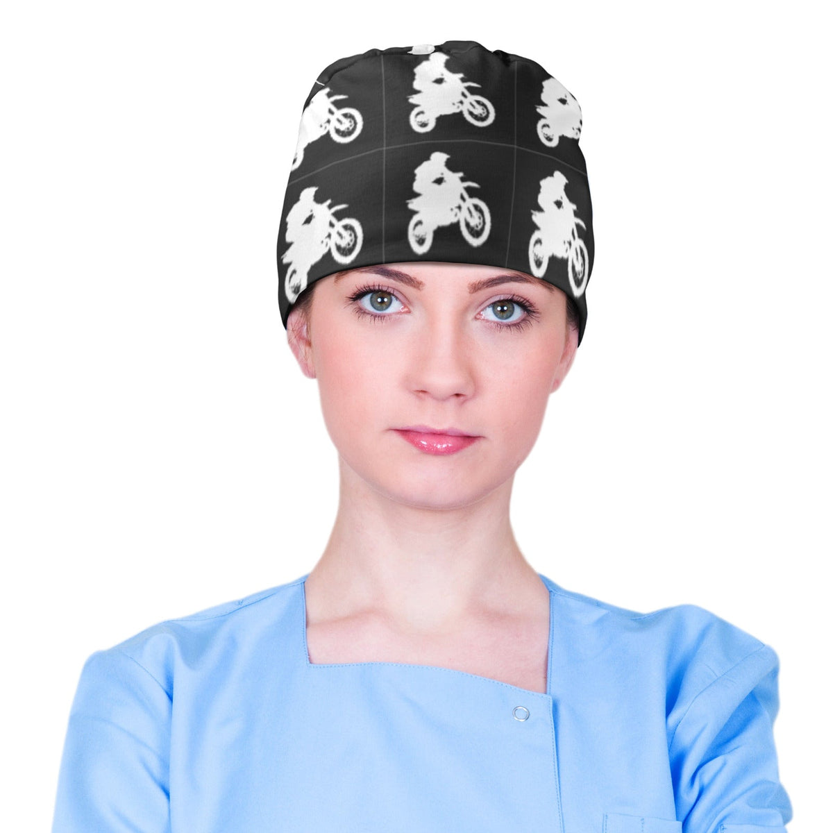 White Motorcycle Medical Scrub Cap (Made in USA)