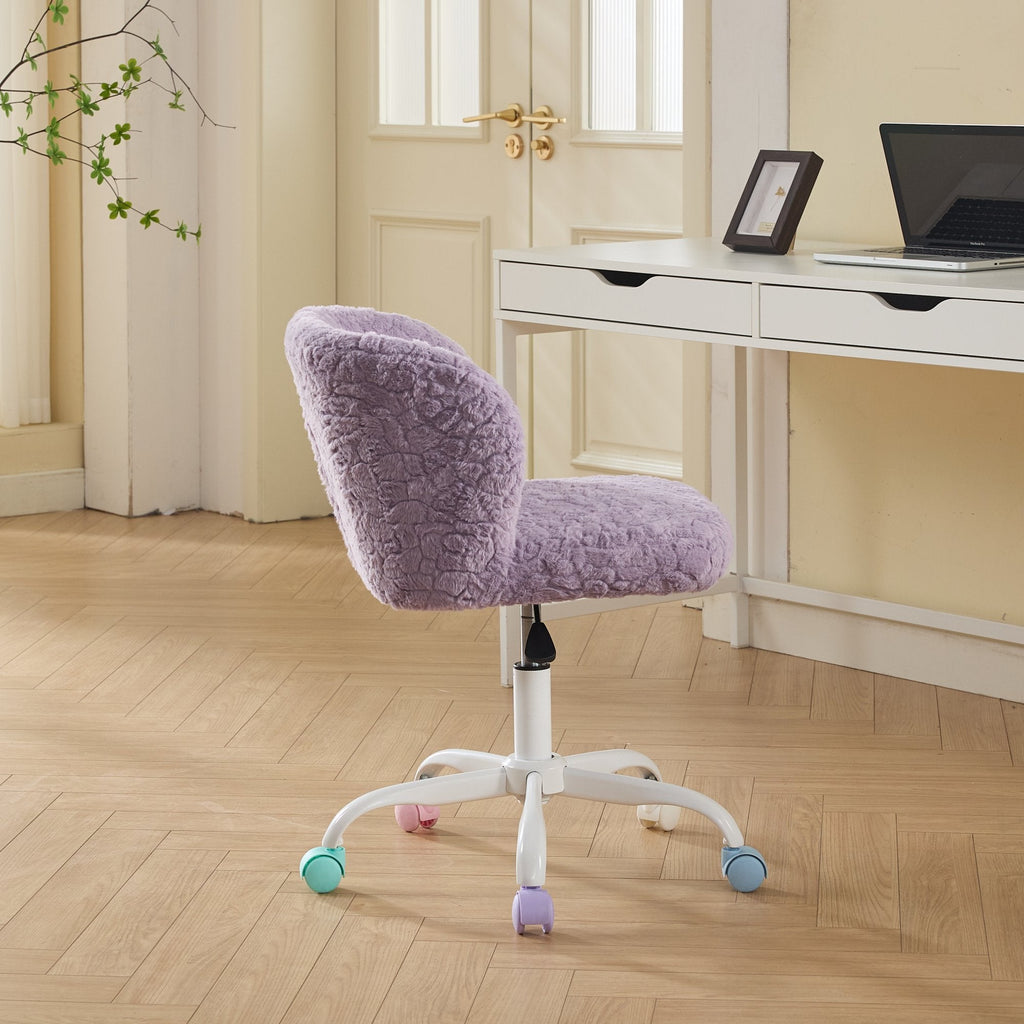 A&A Furniture Office Chair,Artificial rabbit hair Home Office Chair with Metal Base,Adjustable Desk Chair Swivel Office Chair,Vanity Chair(Violet)
