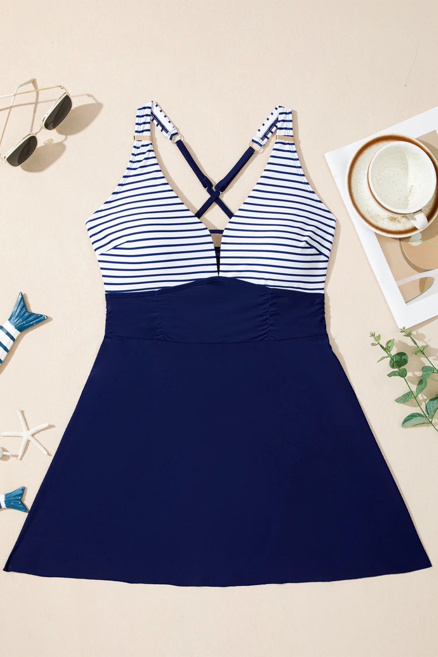 Crossed Straps One Piece Swim Dress