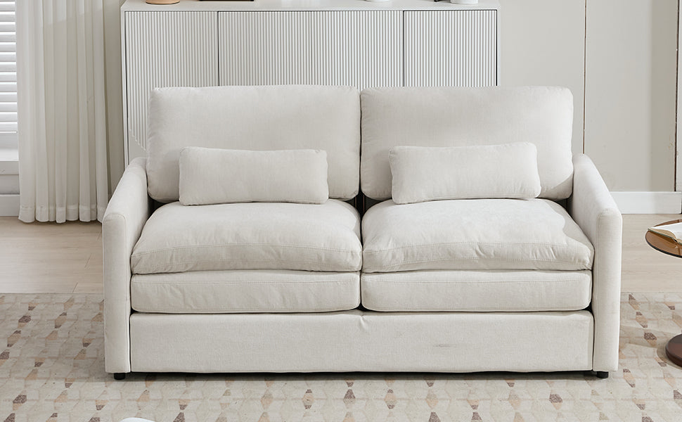 Cozy Upholstered Loveseat Sofa with Double Cushion Design in Beige Chenille, 68.1'