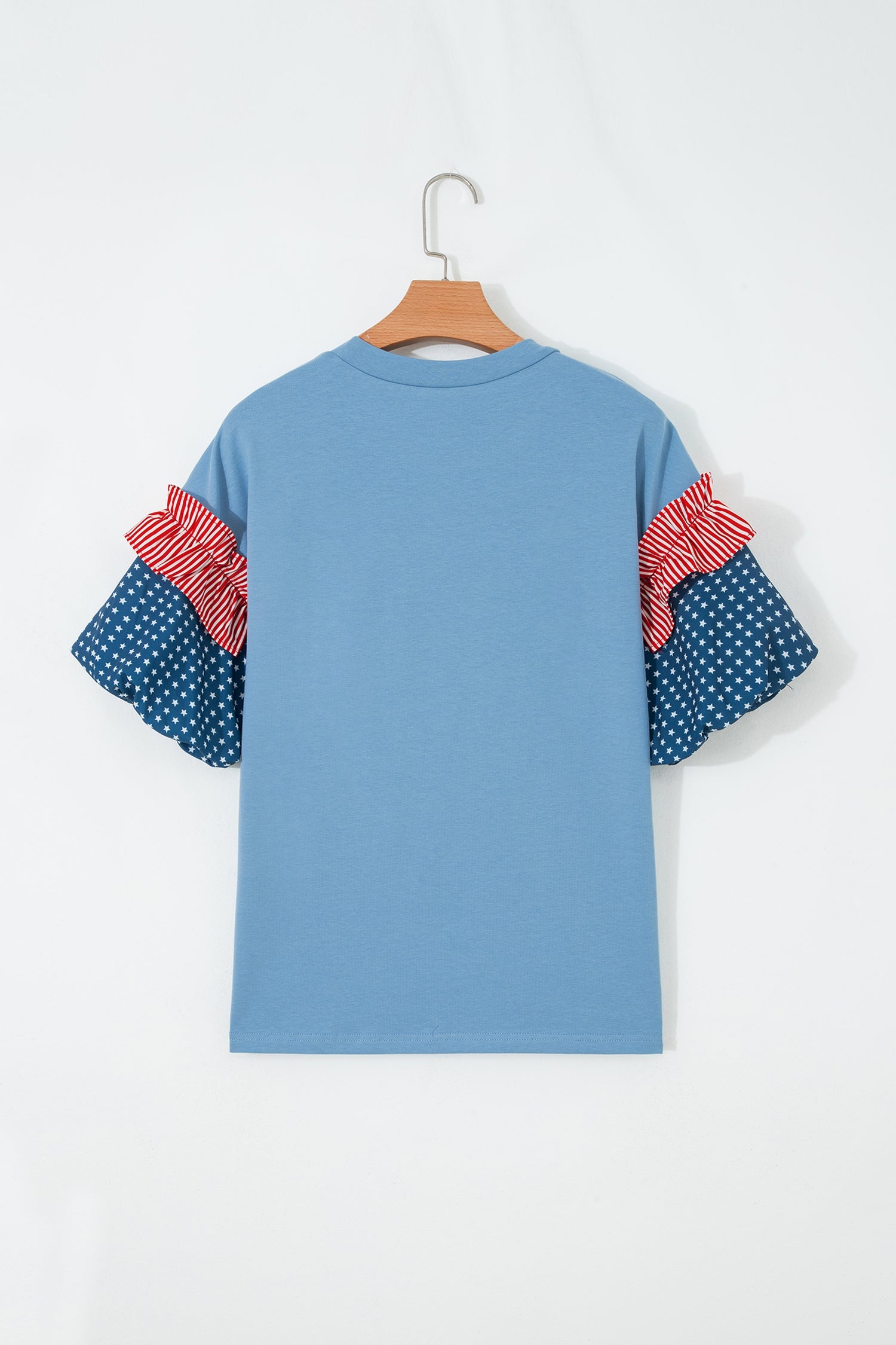 Stars & Stripe Patchwork Short Puff Sleeve Top