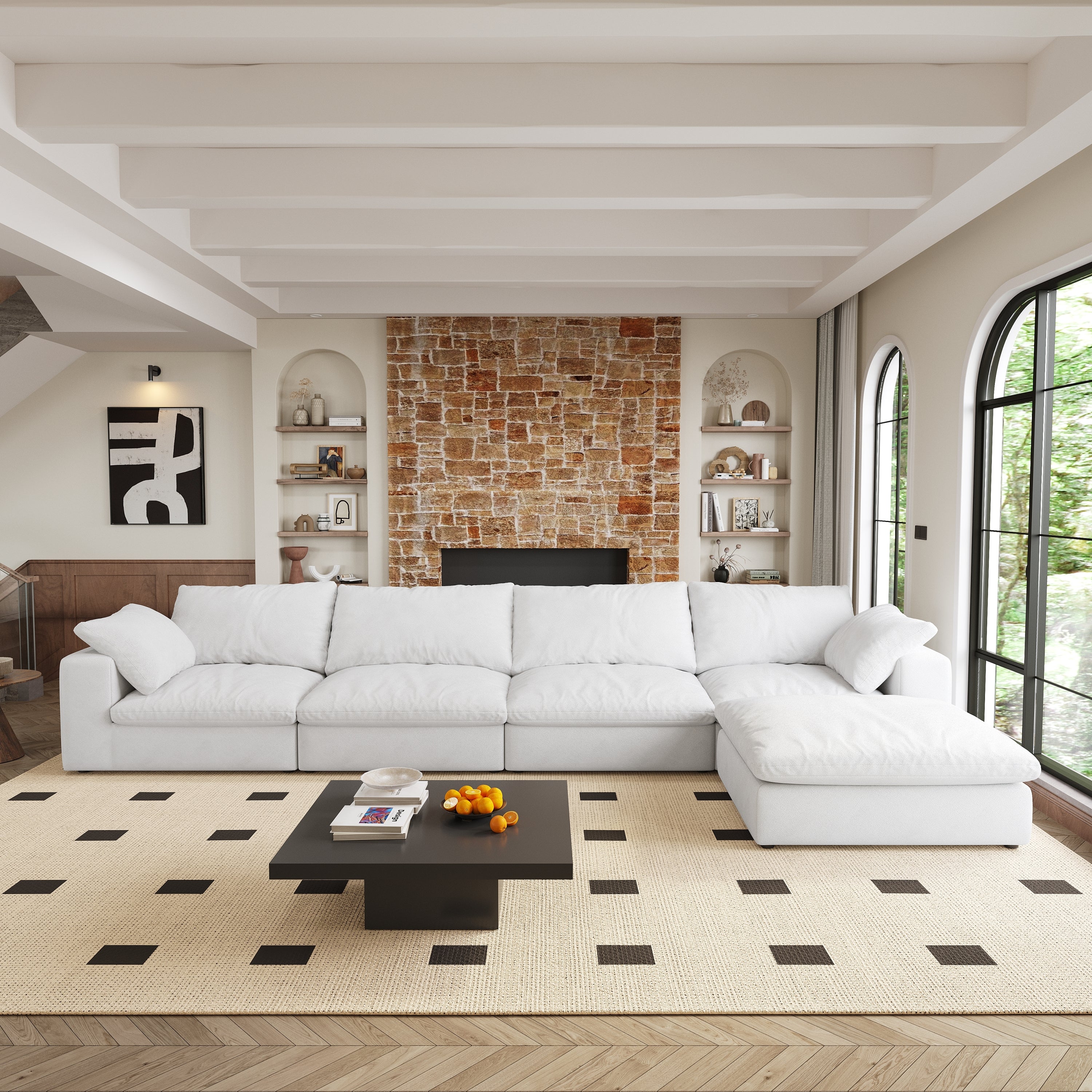 Cloud Modular Sectional Sofa 160' Down Filled Comfort L Shaped Sofa Couch for Living Room,4 Seater and 1 ottoman