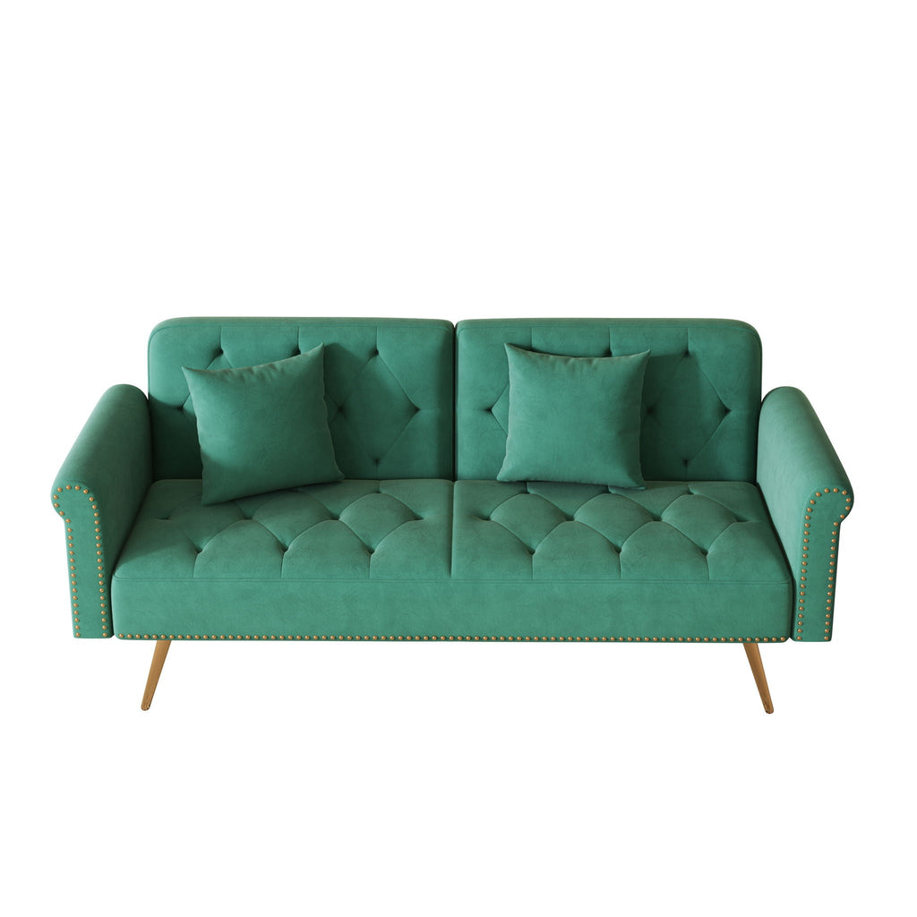 Luxurious Sofa Bed With Nail Head Trim And Matching Pillow