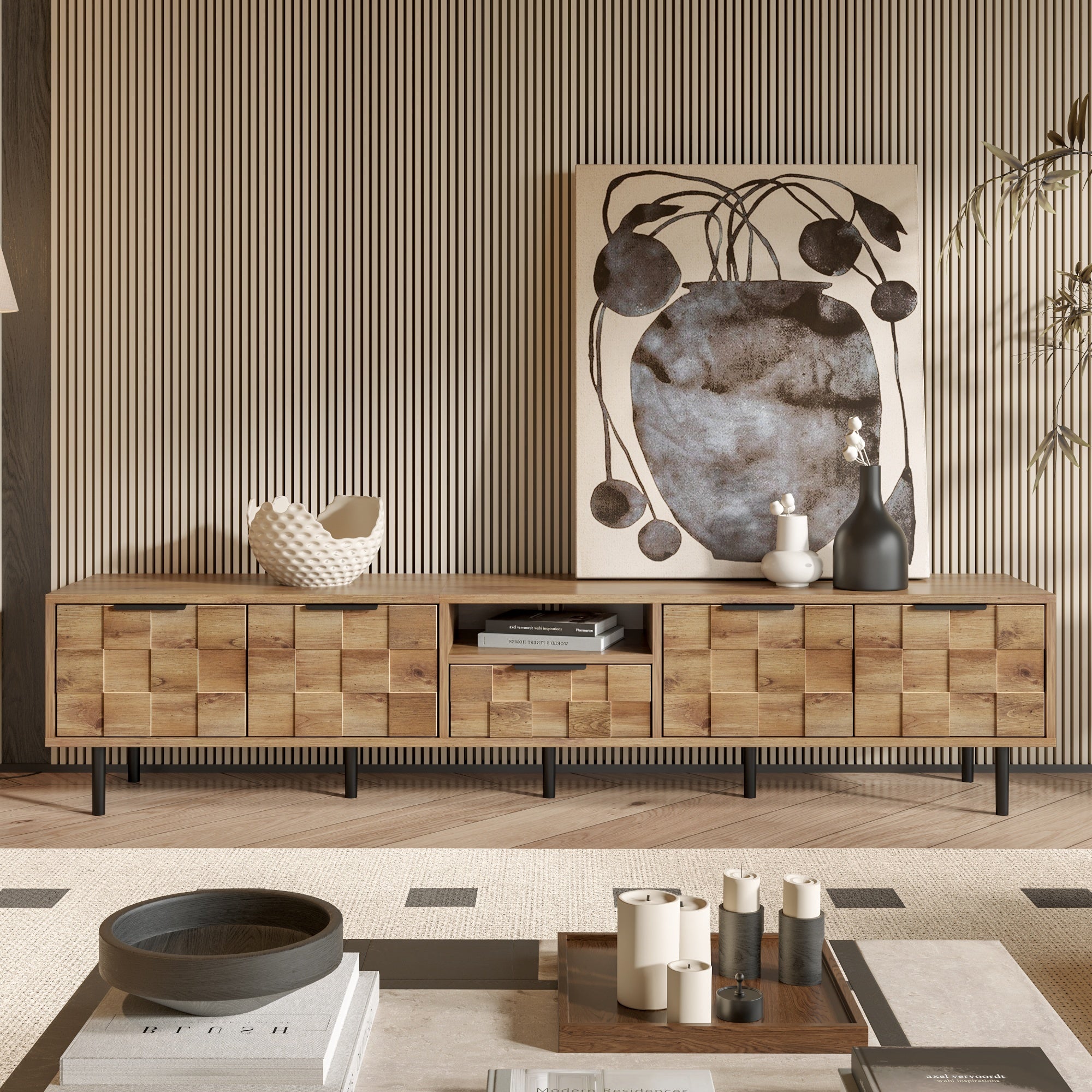 78' TV Stand for 85 75 65 Inch TV, TV Consoles for Living Room, Entertainment Center Wood TV Media with Storage
