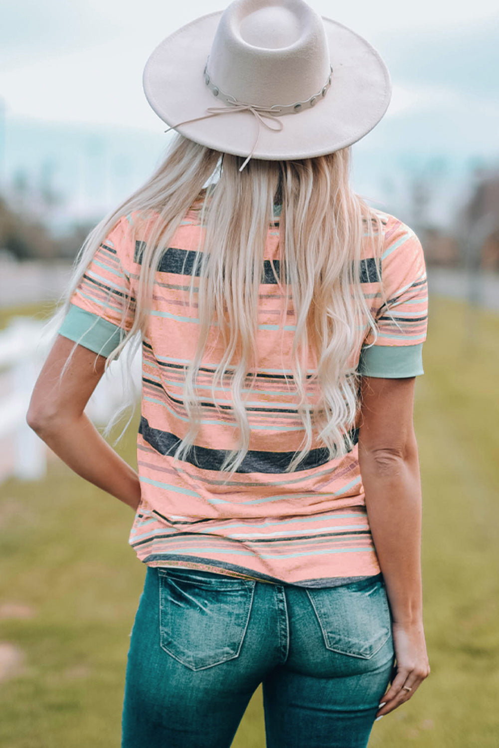 Stripe Short Sleeve Crew Neck T-Shirt