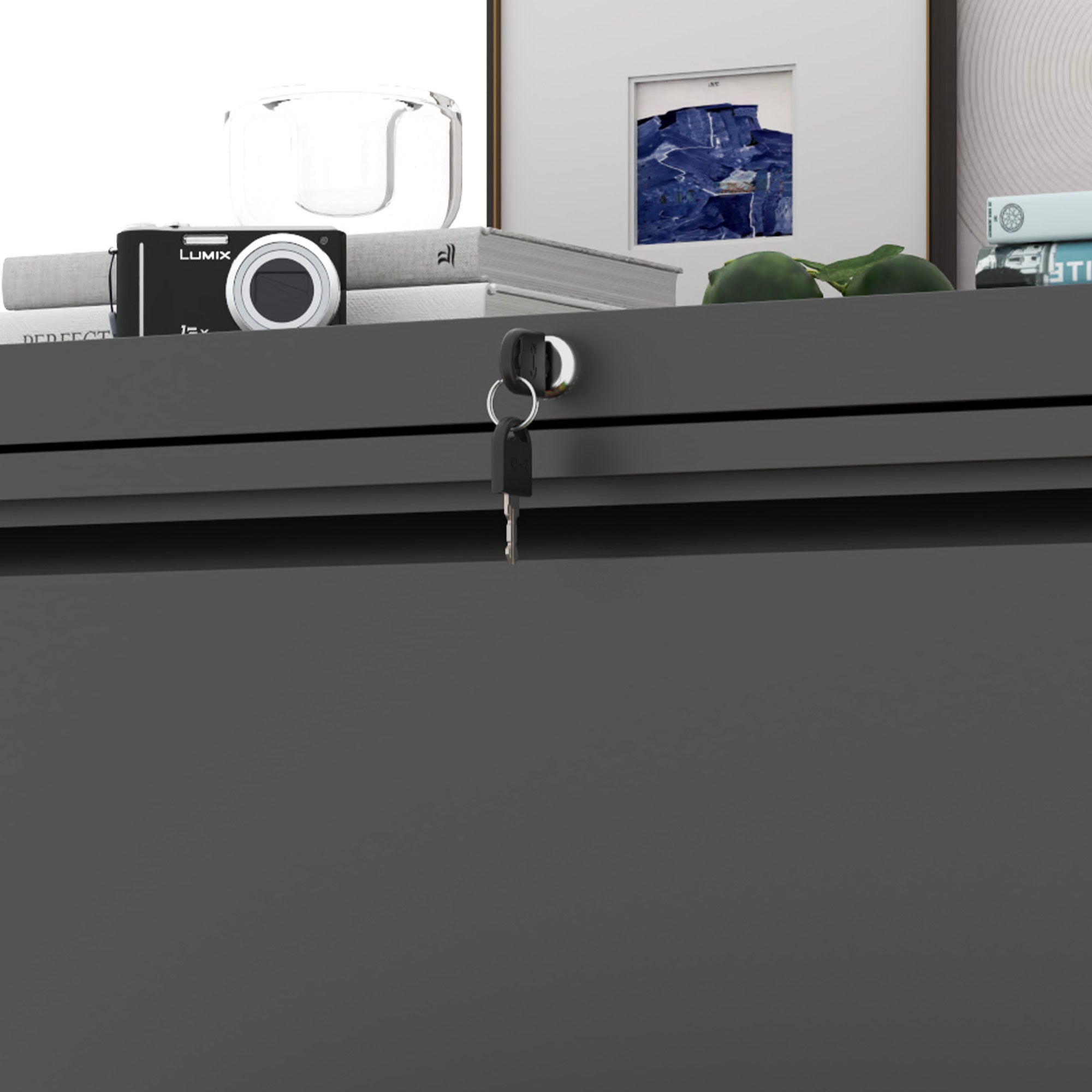 Premium 2 Drawer Metal Lateral File Cabinet with Lock, Black Steel Wide Horizontal Filing Cabinets for Home Office