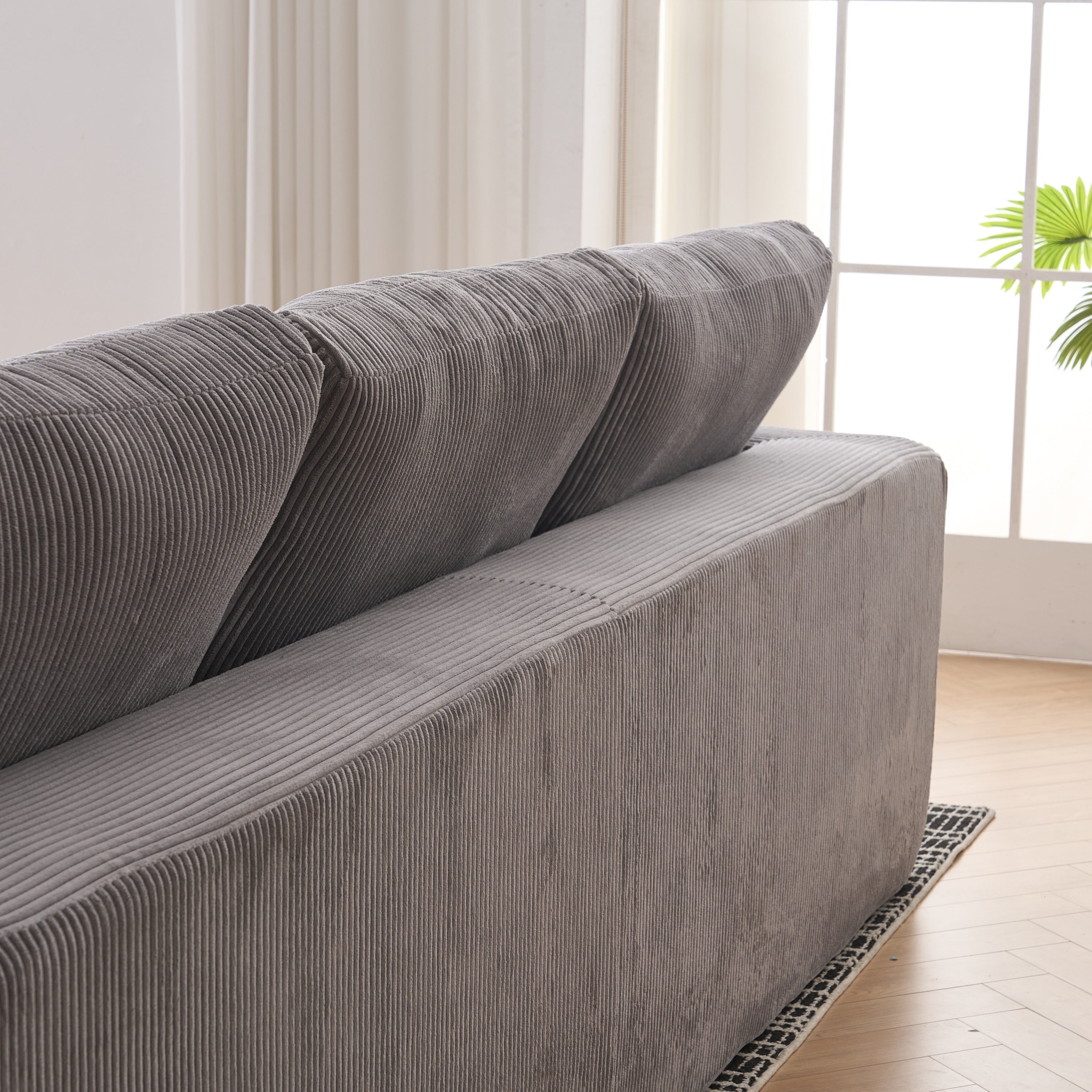Modern U-shaped 6-seat Upholstered Sleeper Sofa with Console, Cupholders, USB Ports, Gray Corduroy