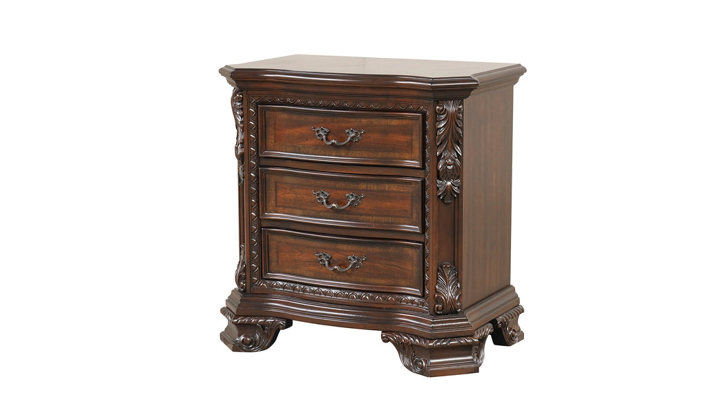 Traditional Style 4 Pc Queen Bedroom Set With Intricate Wood Carvings Made with Wood in Walnut