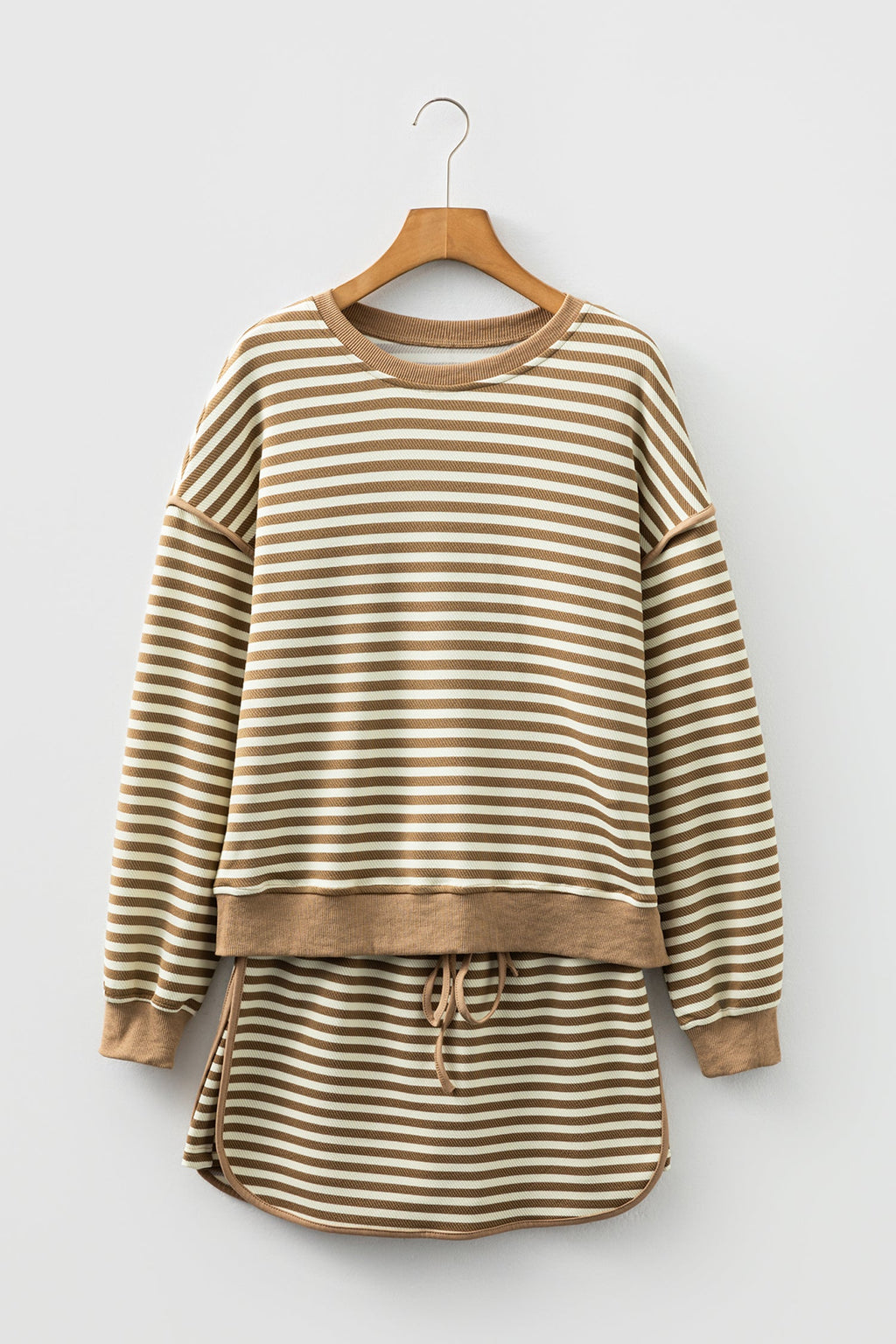 Stripe Textured Pullover Top and Mini Skirt Set