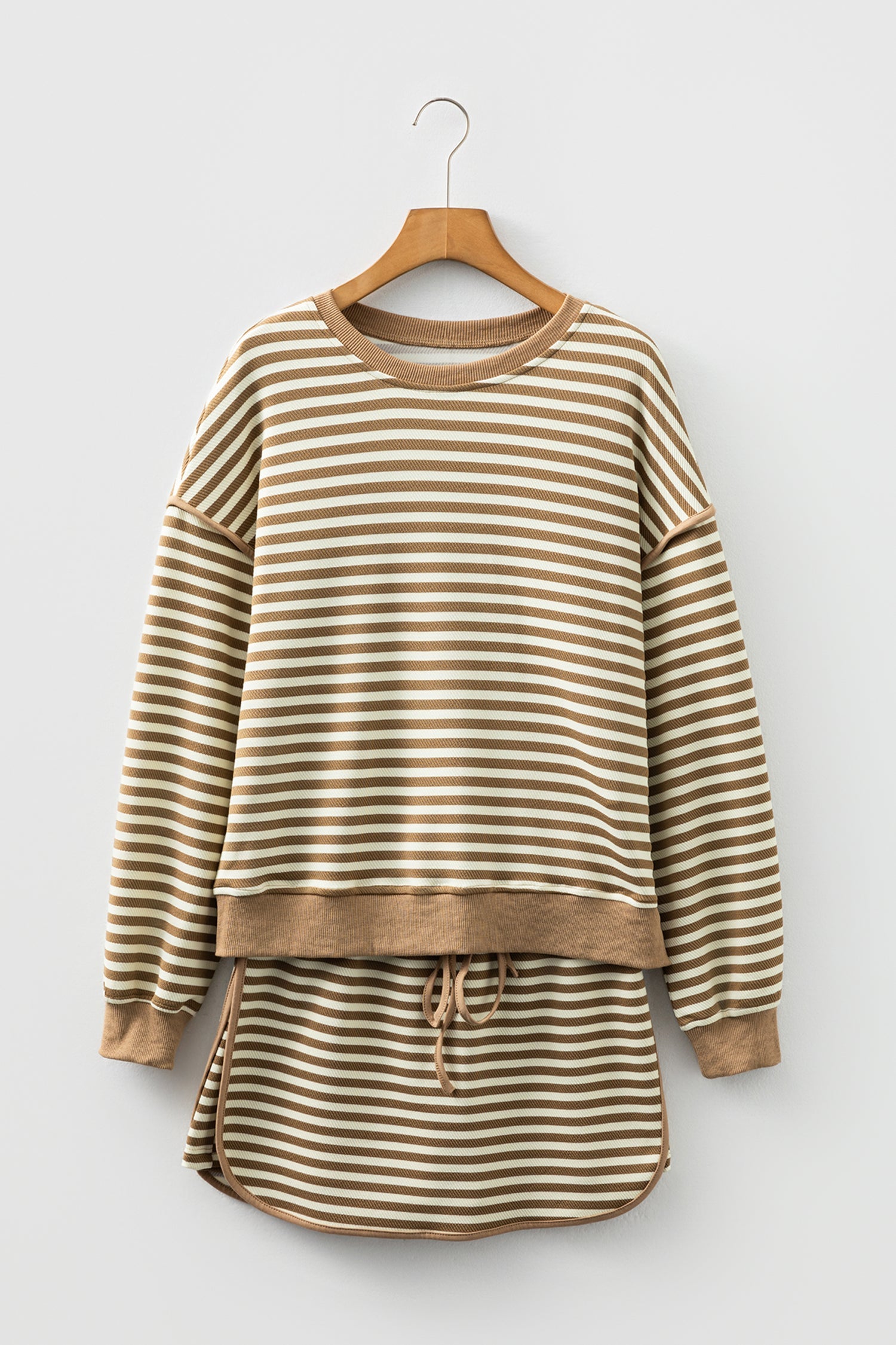 Stripe Textured Pullover Top and Mini Skirt Set