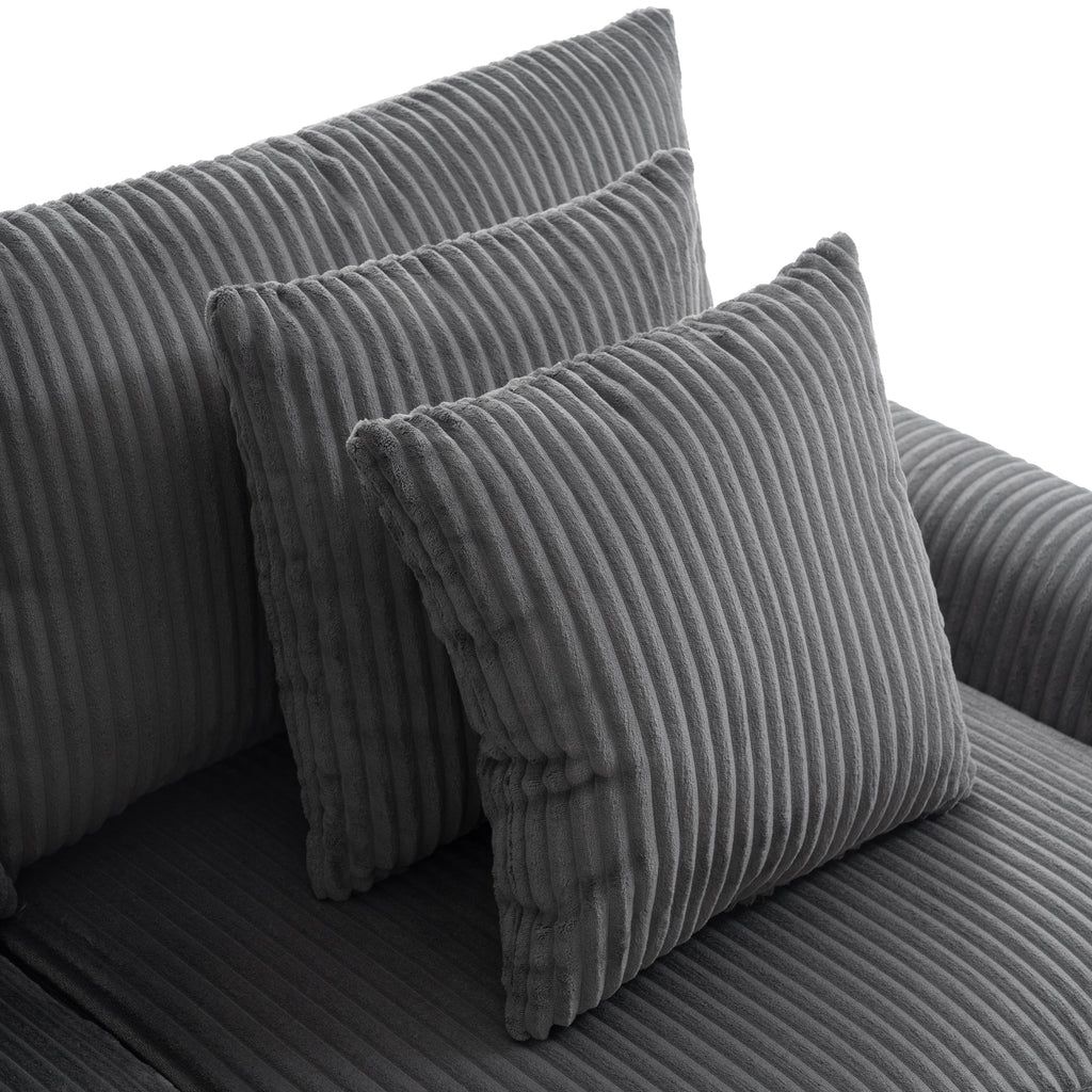 Modular Corduroy Sectional Sofa with Bluetooth Speakers, USB Charger, Cup Holders, Storage, and Ottoman in Dark Gray