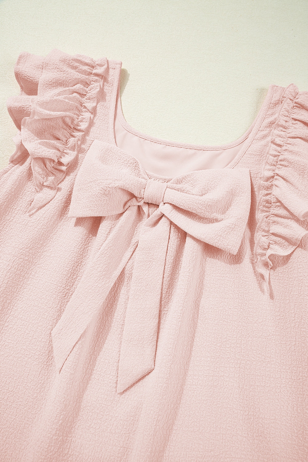 Textured Flutter Sleeve Square Neck Bow Back Dress