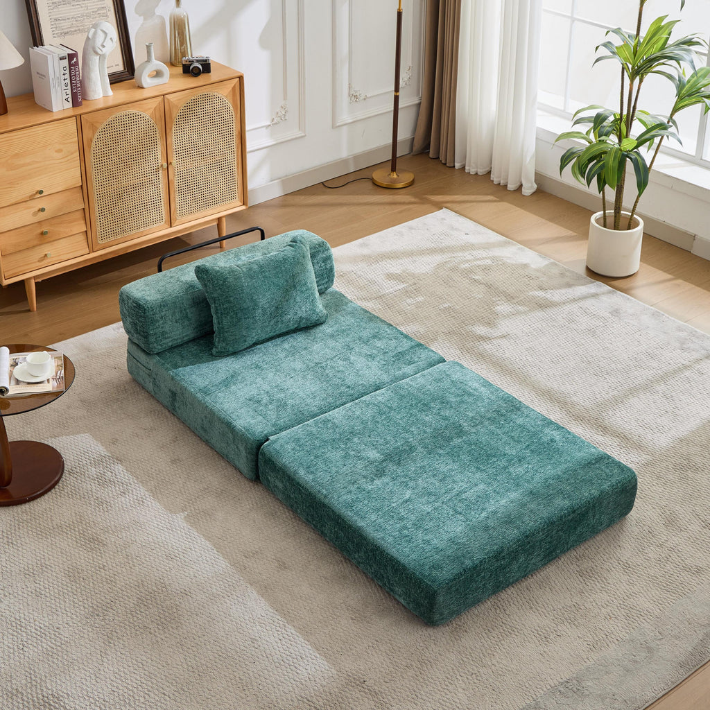 Compression Sofa,Convertible Floor Sofa Bed with Fixed-Shape Frame,Single Seater Boneless Modular Sectional Sofa,No Assembly Required,Chenille fabric,for Living Room Bedroom,Dark Green