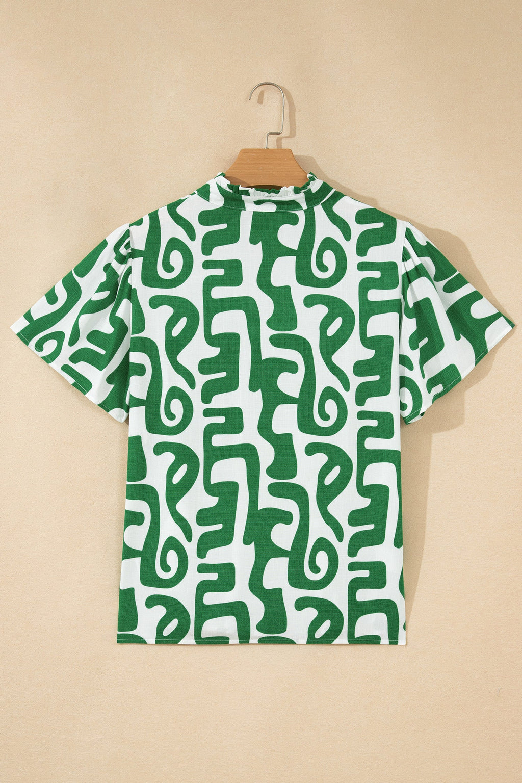 Abstract Stripe Trim V-Neck Short Sleeve Blouse