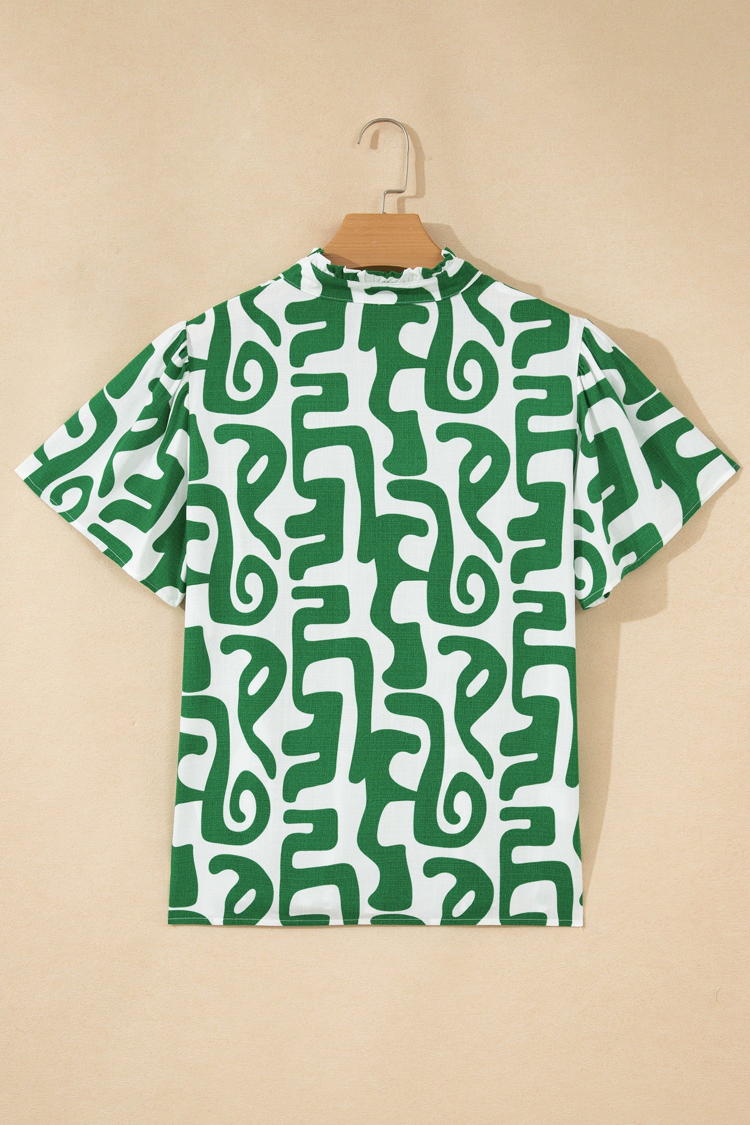 Abstract Stripe Trim V-Neck Short Sleeve Blouse