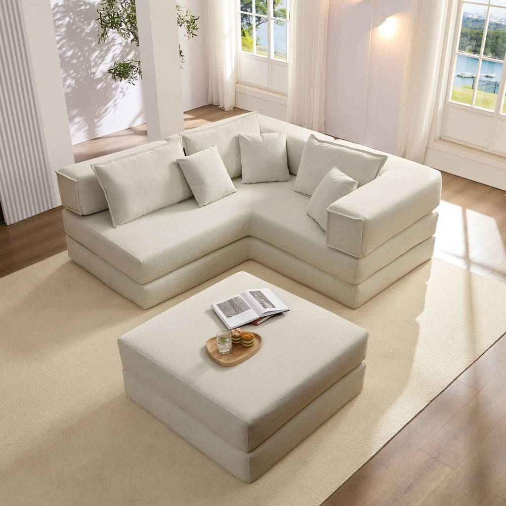 Oversized Upholstered Sectional Sofa Couch Set, Modular 118.2 ' L Shaped Floor Living Room Sofa Set With 6 Pillows, DIY Combination Sofa Couch for living rooms, apartments,bedrooms, Light Grey