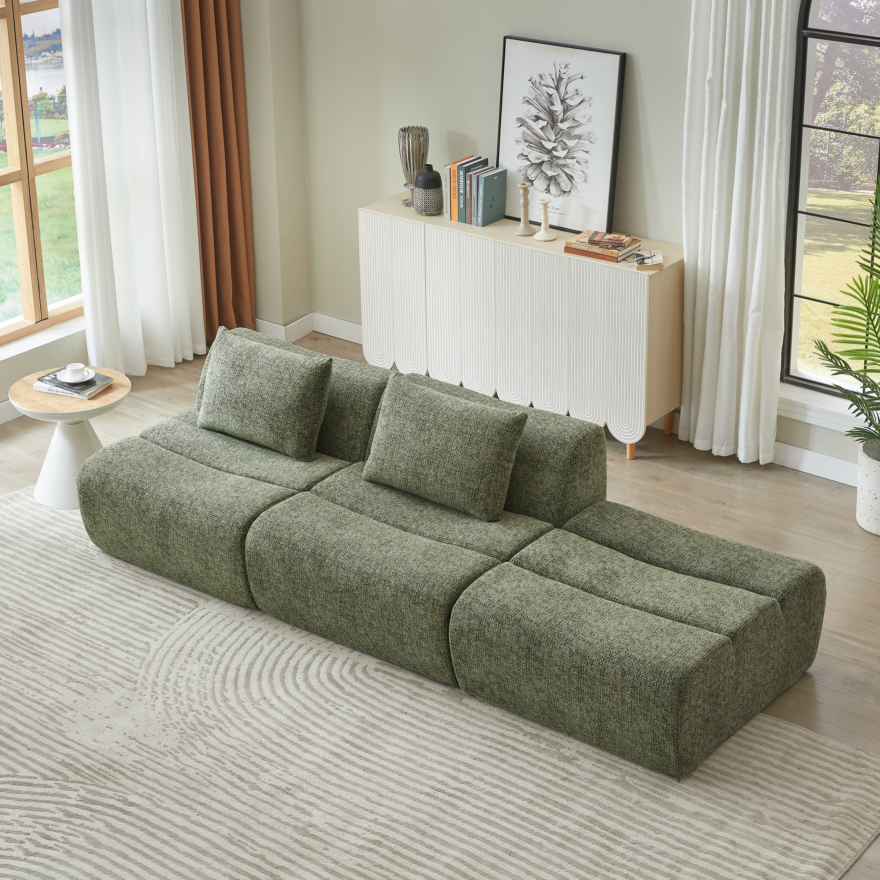 Oversized 3 Seater Compressed Sofa with Chenille Fabric, No Assembly, Space-Saving for Living Room, Apartment
