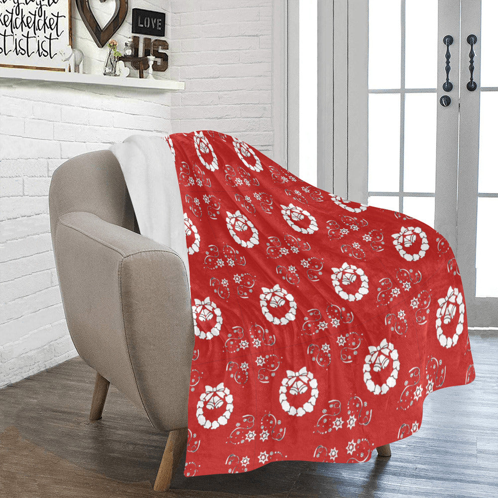 Christmas Wreathes on Red Ultra-Soft Micro Fleece Blanket 50" x 60" (Made in USA)