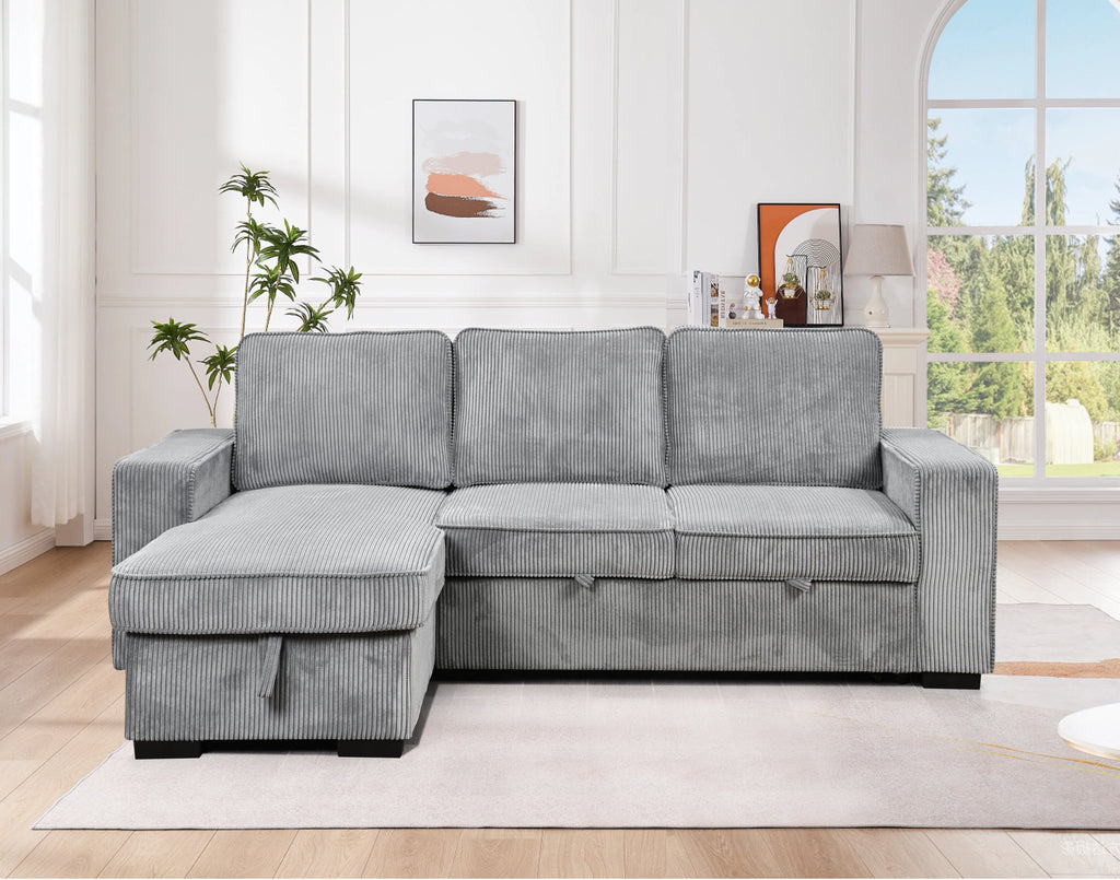 Modern Sofa L-Shaped Sectional Sofa Pull Out SofaBed Convertible Sleeper Sofa Bed with Storage Chaise & USB Port & Cup Holder for Living Room - Light Gray
