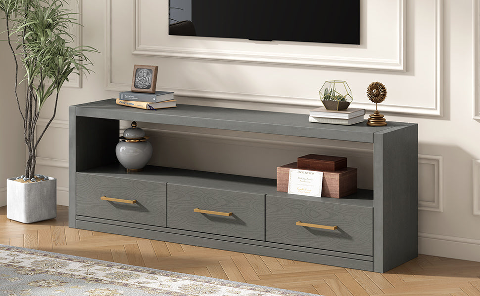 Mirod Stylish TV Stand with Ample Storage,Classic Design with Three Drawers and Spacious Surface,Minimalist Metal Handles,Versatile as TV Console or Side Cabinet