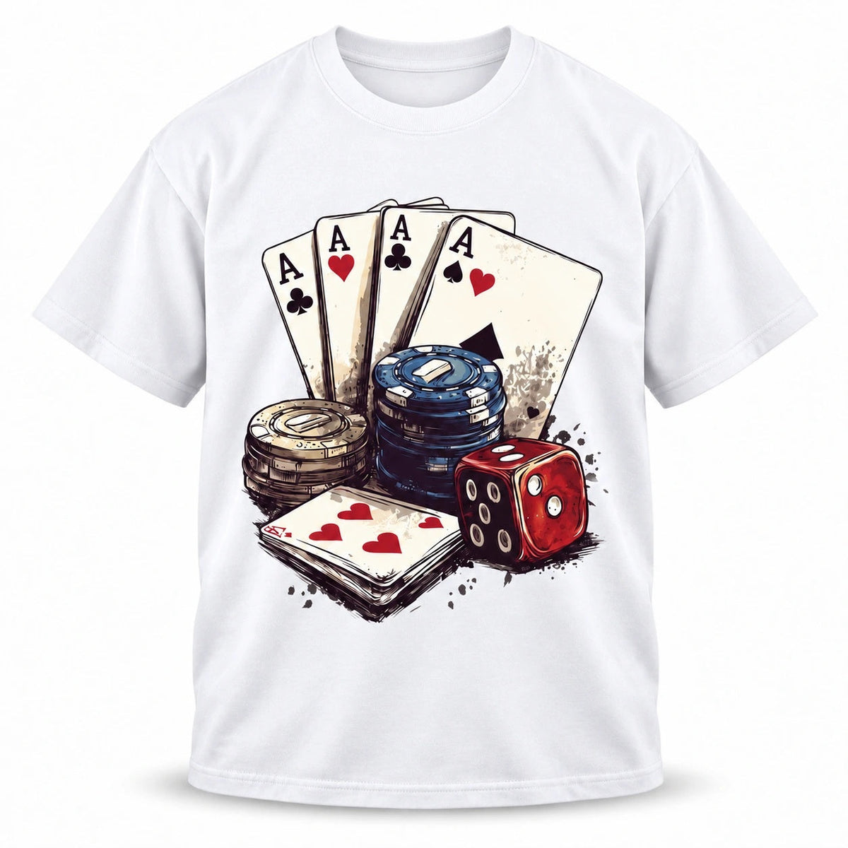 Vintage Playing Cards Aces Dice Poker Cotton Graphic T-shirt for Men & Women