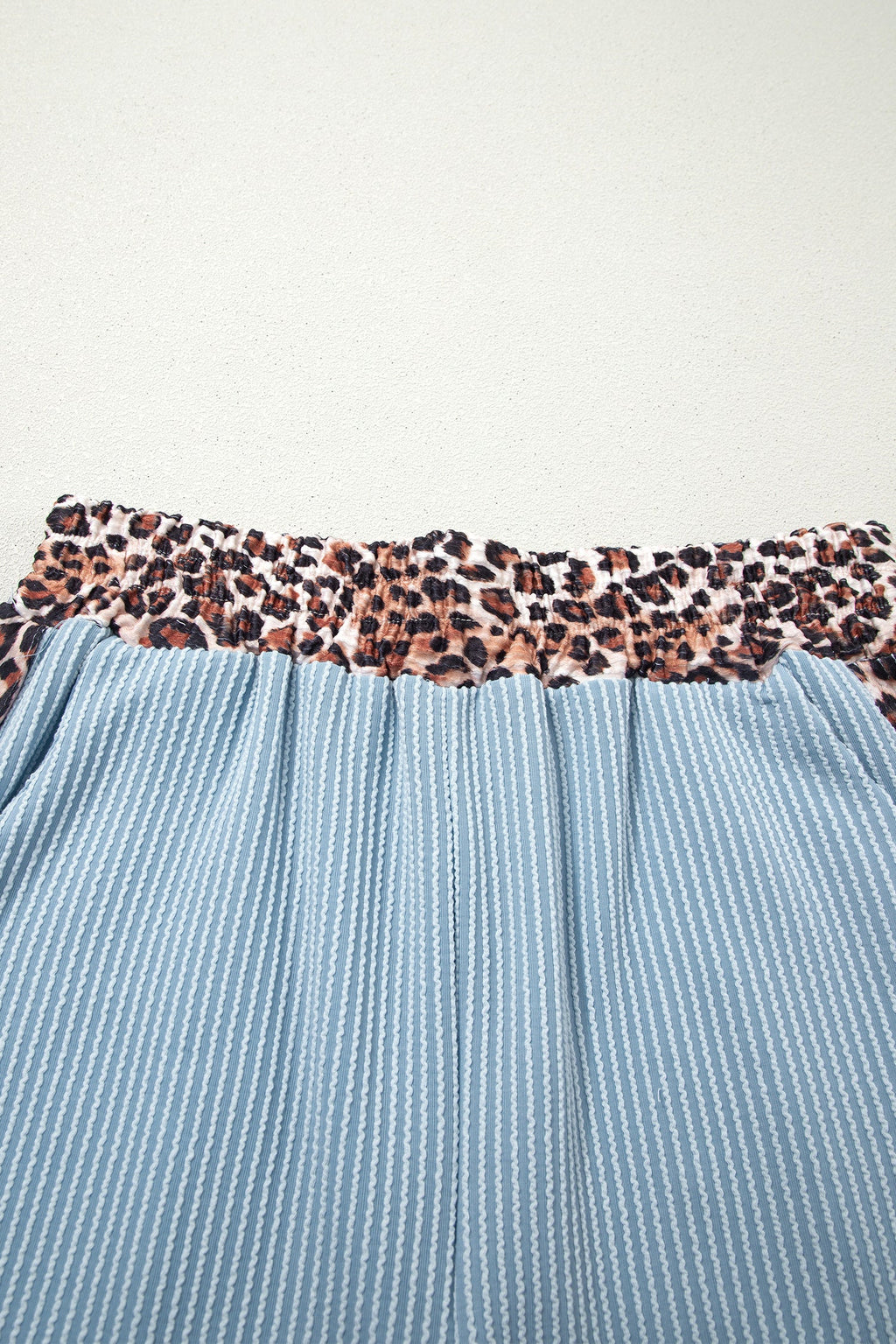 Leopard Trim Corded Knit Top & Shorts Set
