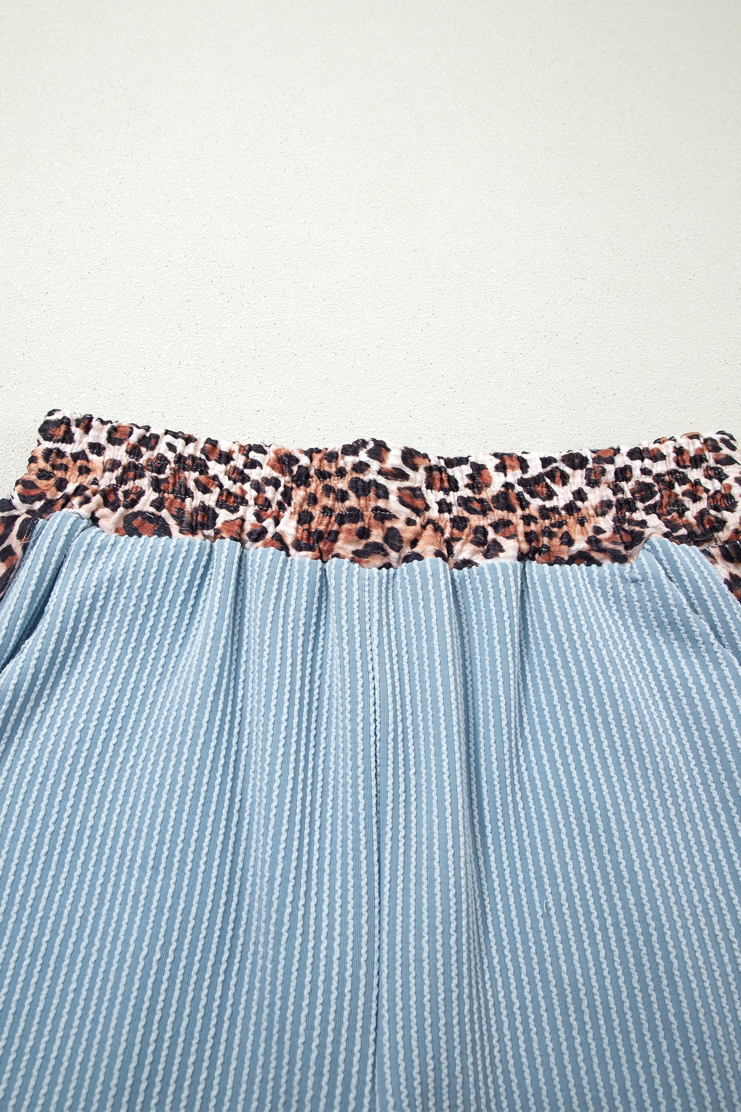 Leopard Trim Corded Knit Top & Shorts Set
