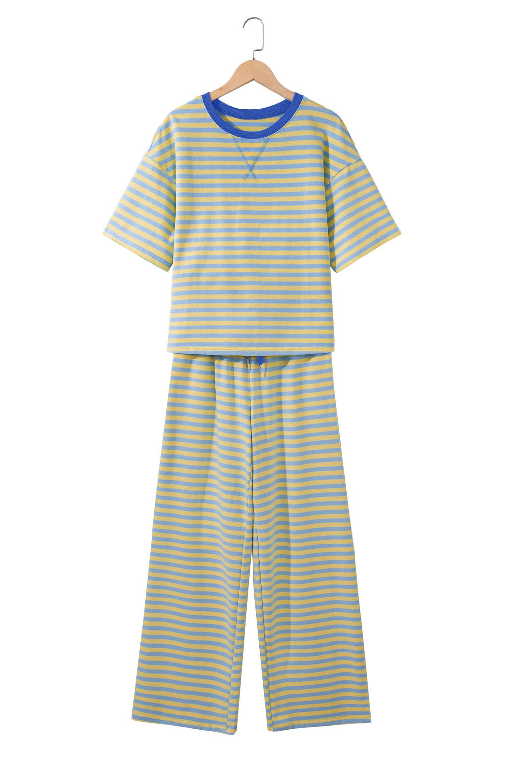 Stripe Colorblock Trim Short Sleeve Tee and Pants Set