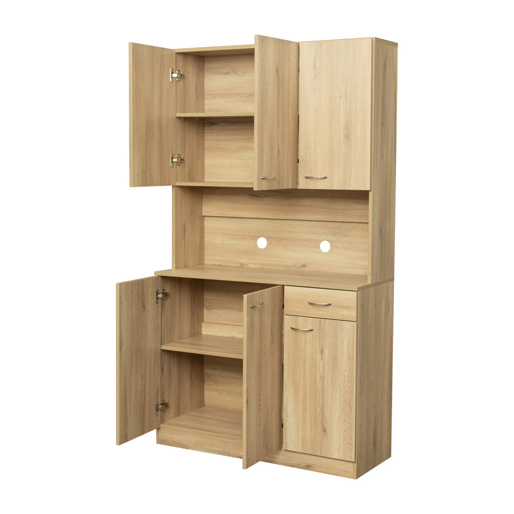 70.87' Tall Wardrobe& Kitchen Cabinet, with 6-Doors, 1-Open Shelves and 1-Drawer for bedroom,Rustic Oak