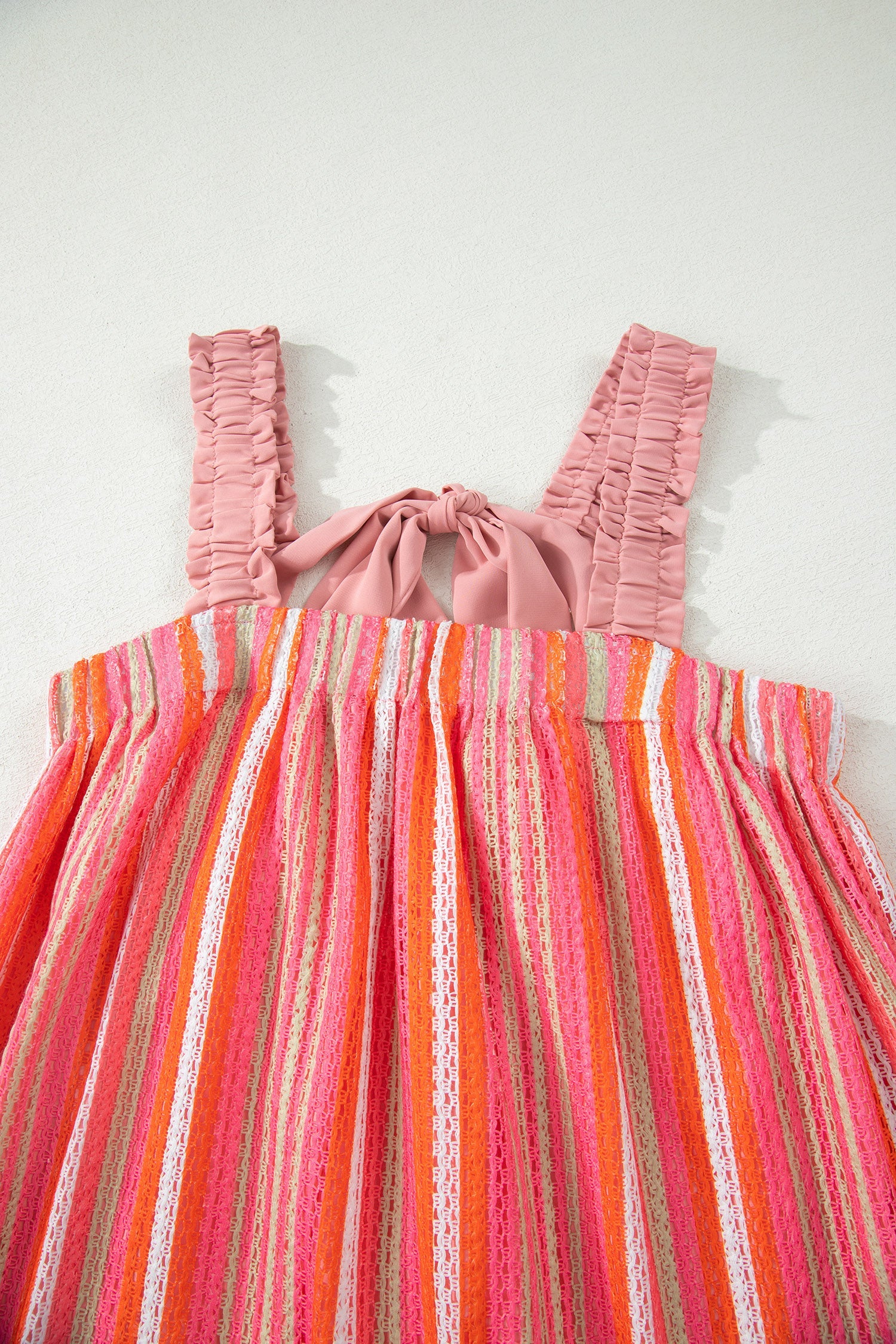 Stripe Textured Knit Ruffle Tie Back Maxi Dress