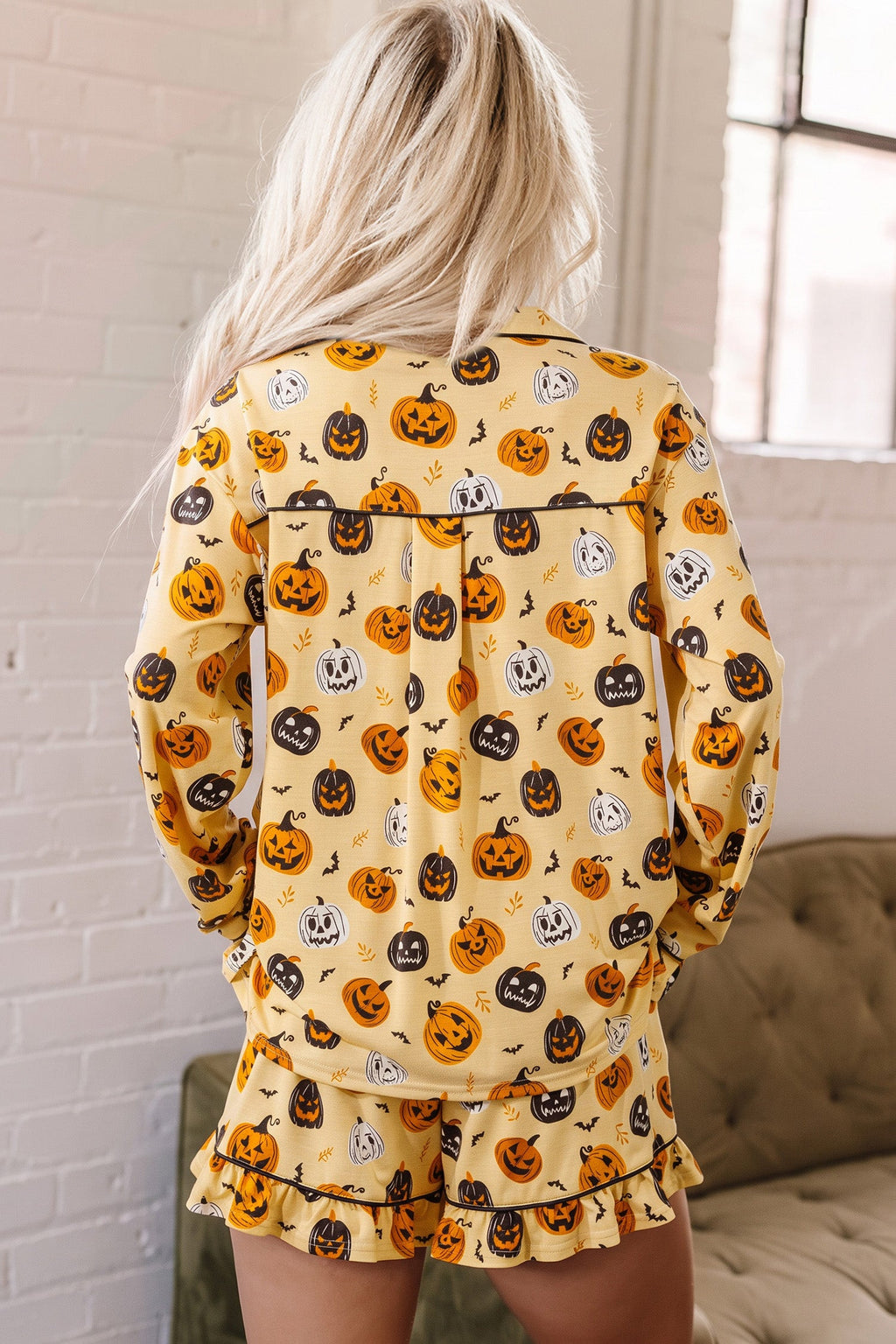 Halloween Jack-O-Lantern Ruffle Top & Shorts Lounge Set
