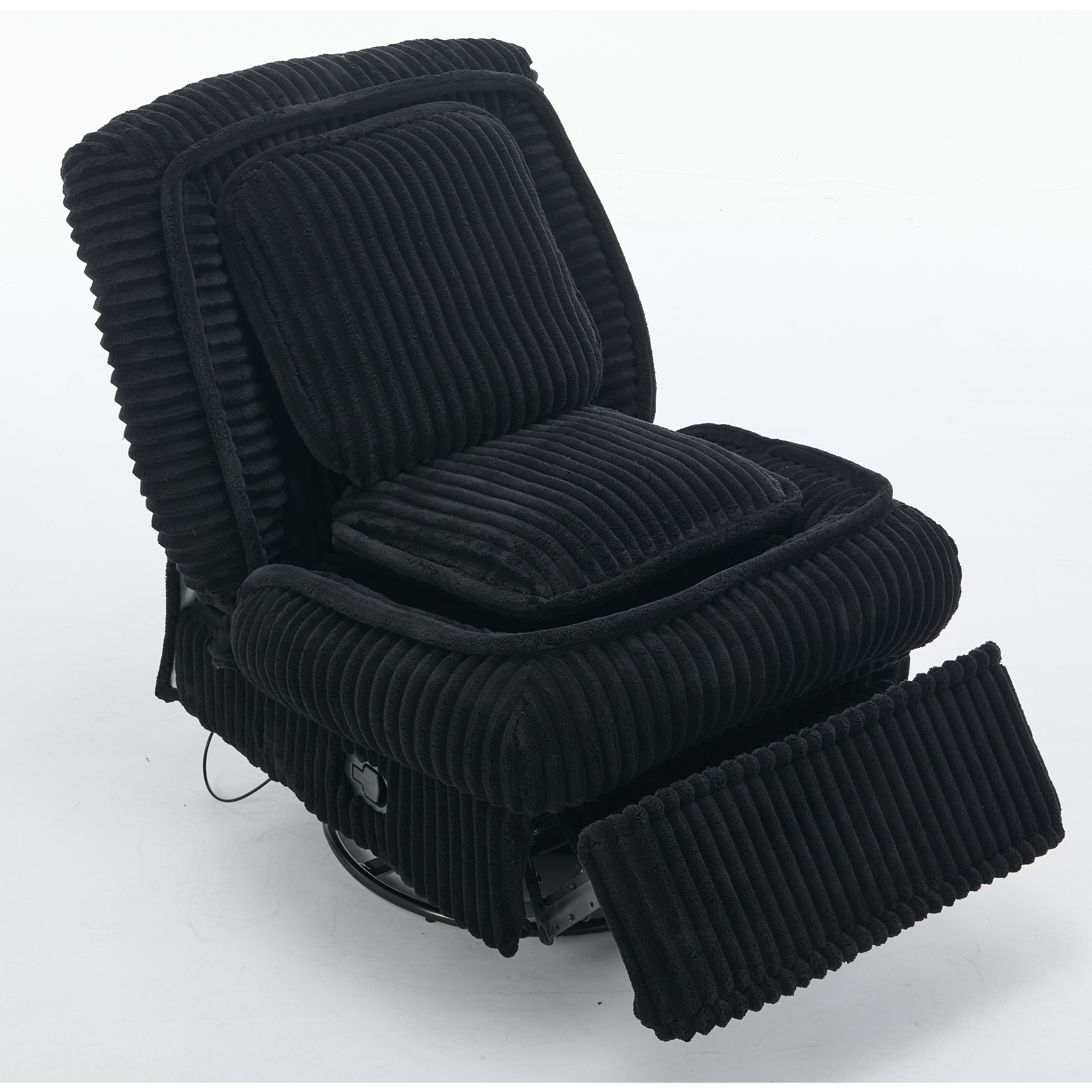 [NEW ARRIVED] 360° Swivel Rocking Single Sofa,Recliner Sofa, Manual Glider Rocking Armless Chair,Living Room Office, With Adjustable Backrest and Footrest and pillows, Small Spaces,Corduroy , Black