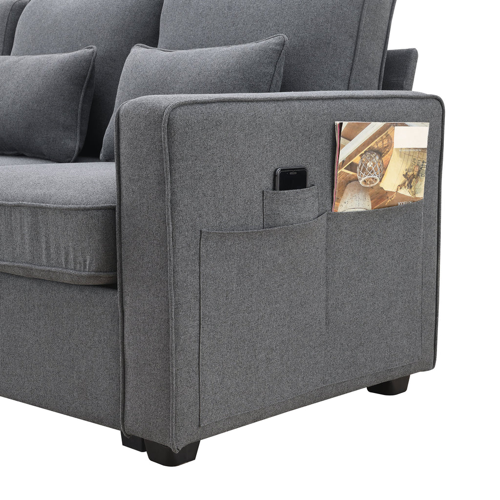 [VIDEO provided] [New] 104' 4-Seater Modern Linen Fabric Sofa with Armrest Pockets and 4 Pillows,Minimalist Style Couch for Living Room, Apartment, Office,3 Colors