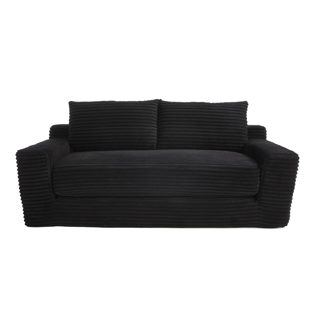 Loveseat Sofa  with Memory Foam & Steel Frame - No Assembly, Convertible 2-in-1 Design, Corduroy Fabric - Compact Couch for Small Spaces, Apartments, Home Office & Bedroom (Black)