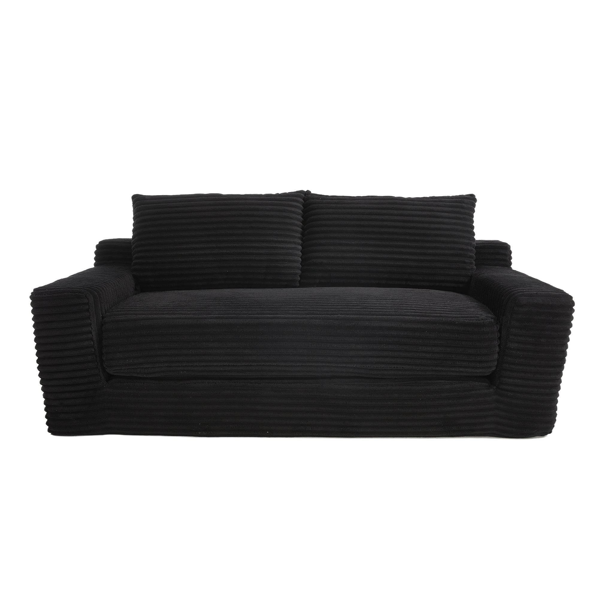 Loveseat Sofa  with Memory Foam & Steel Frame - No Assembly, Convertible 2-in-1 Design, Corduroy Fabric - Compact Couch for Small Spaces, Apartments, Home Office & Bedroom (Black)