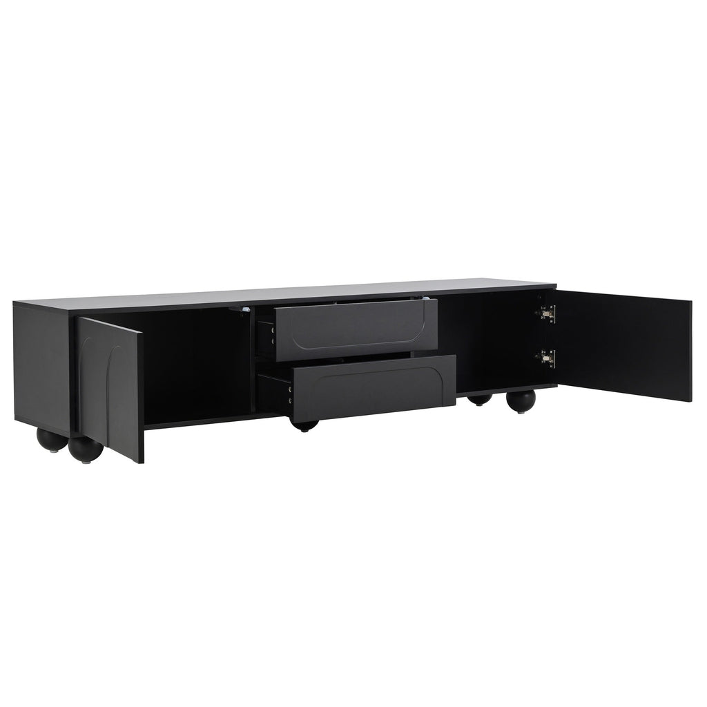 ON-TREND Cream Style TV Stand with Arched Doors & 2 Drawers for TVs up to 75', Minimalist Media Console with Rebound Device, Entertainment Center with 5 Iron Round Legs for Living Room, Bedroom, Black