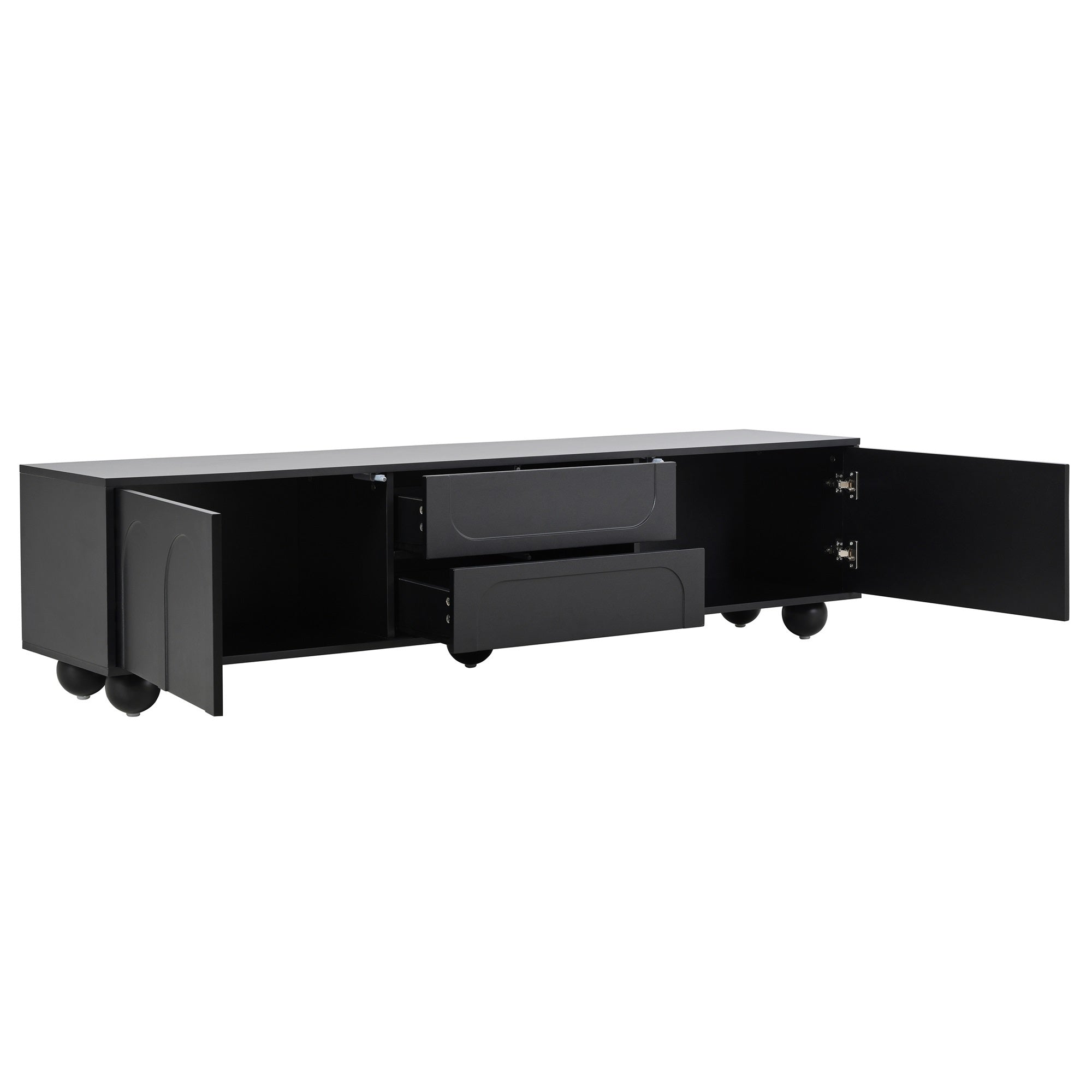 ON-TREND Cream Style TV Stand with Arched Doors & 2 Drawers for TVs up to 75', Minimalist Media Console with Rebound Device, Entertainment Center with 5 Iron Round Legs for Living Room, Bedroom, Black