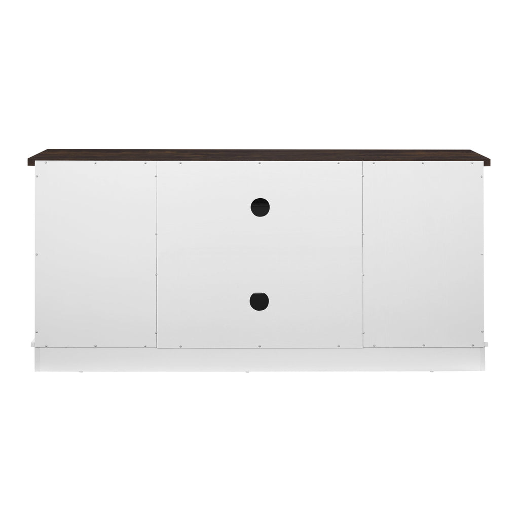 Multipurpose Sliding Door TV Cabinet Large Storage Cabinet with 2 Sliding Glass Doors, TV Storage Rack with 23' Fireplace TV Cabinet, WHITE+BROWN, 59.13'W*15.94'D*27.8'H