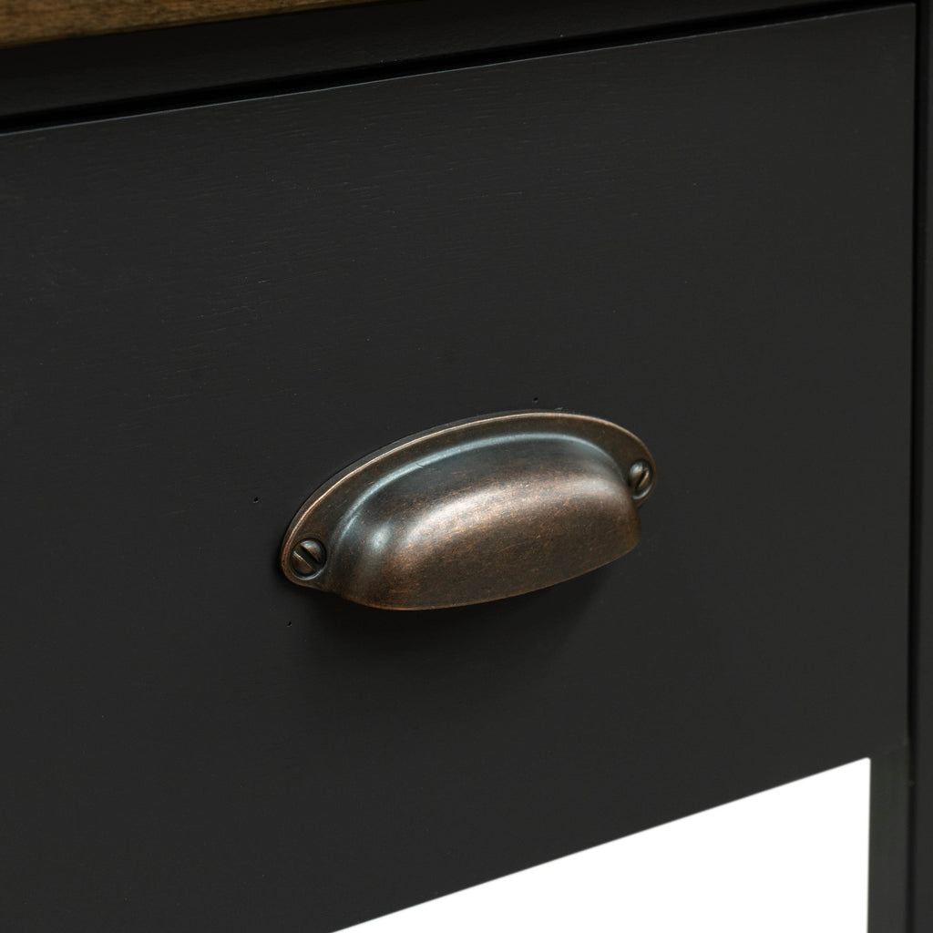 53 inch Writing Desk, No Assembly Required, Black and Whiskey Finish