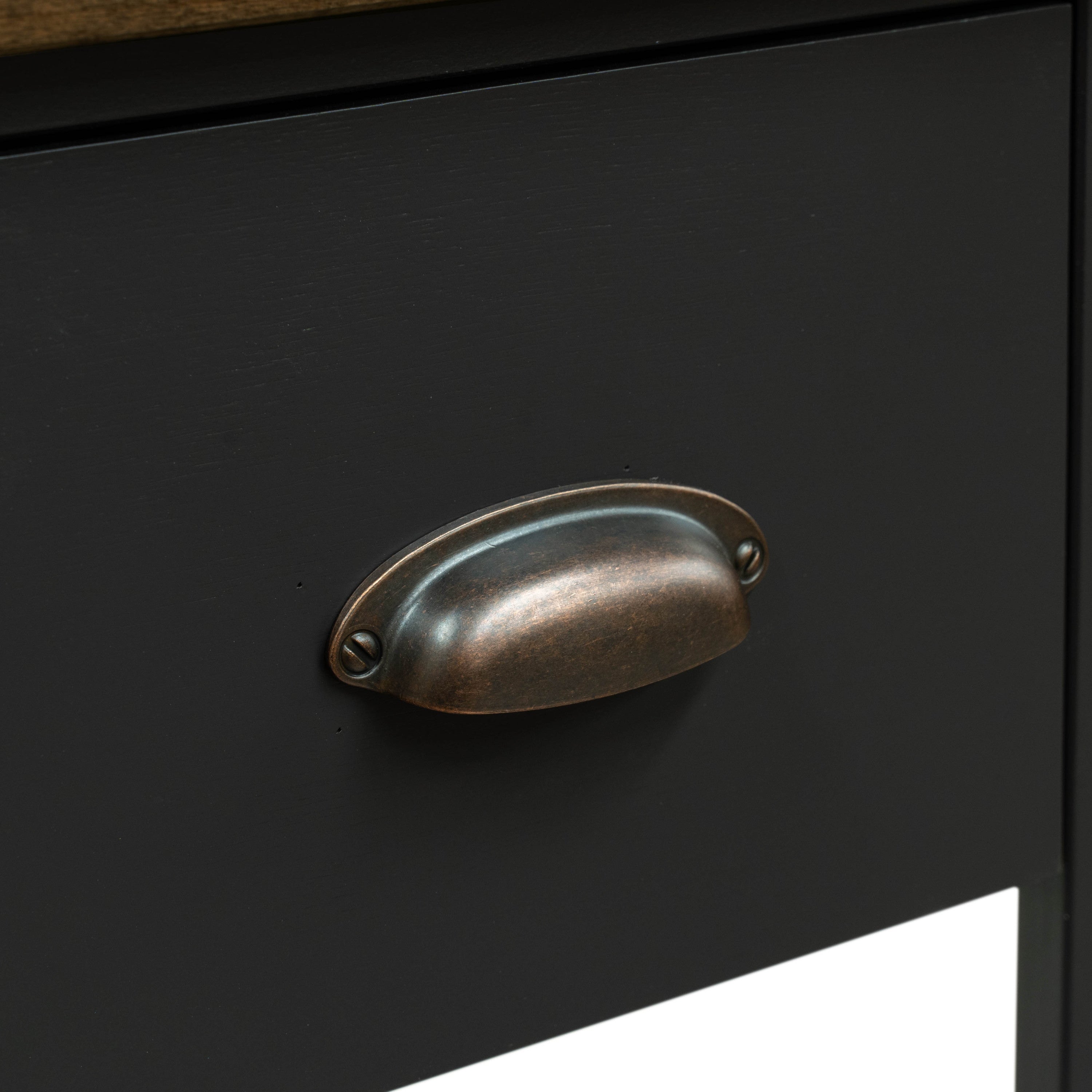 53 inch Writing Desk, No Assembly Required, Black and Whiskey Finish