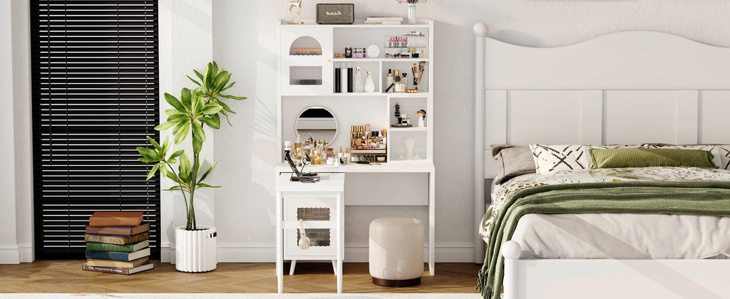Computer Desk with 90 Degree Rotating Desktop, 43x70 Inch Office Desk with Storage Drawer and Cabinets, Gaming Desk with Shelves, Writing Desk for Study, Work Desk for Home Office Bedroom Living Room