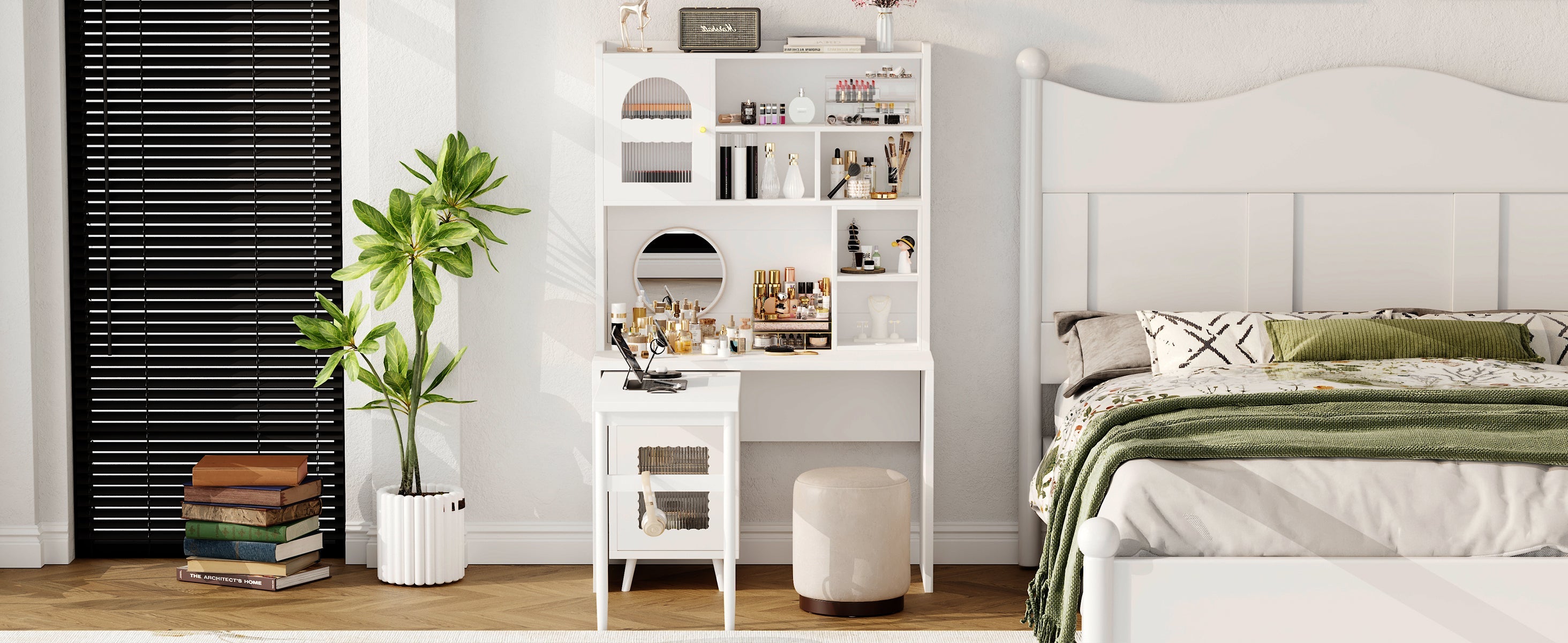 Computer Desk with 90 Degree Rotating Desktop, 43x70 Inch Office Desk with Storage Drawer and Cabinets, Gaming Desk with Shelves, Writing Desk for Study, Work Desk for Home Office Bedroom Living Room