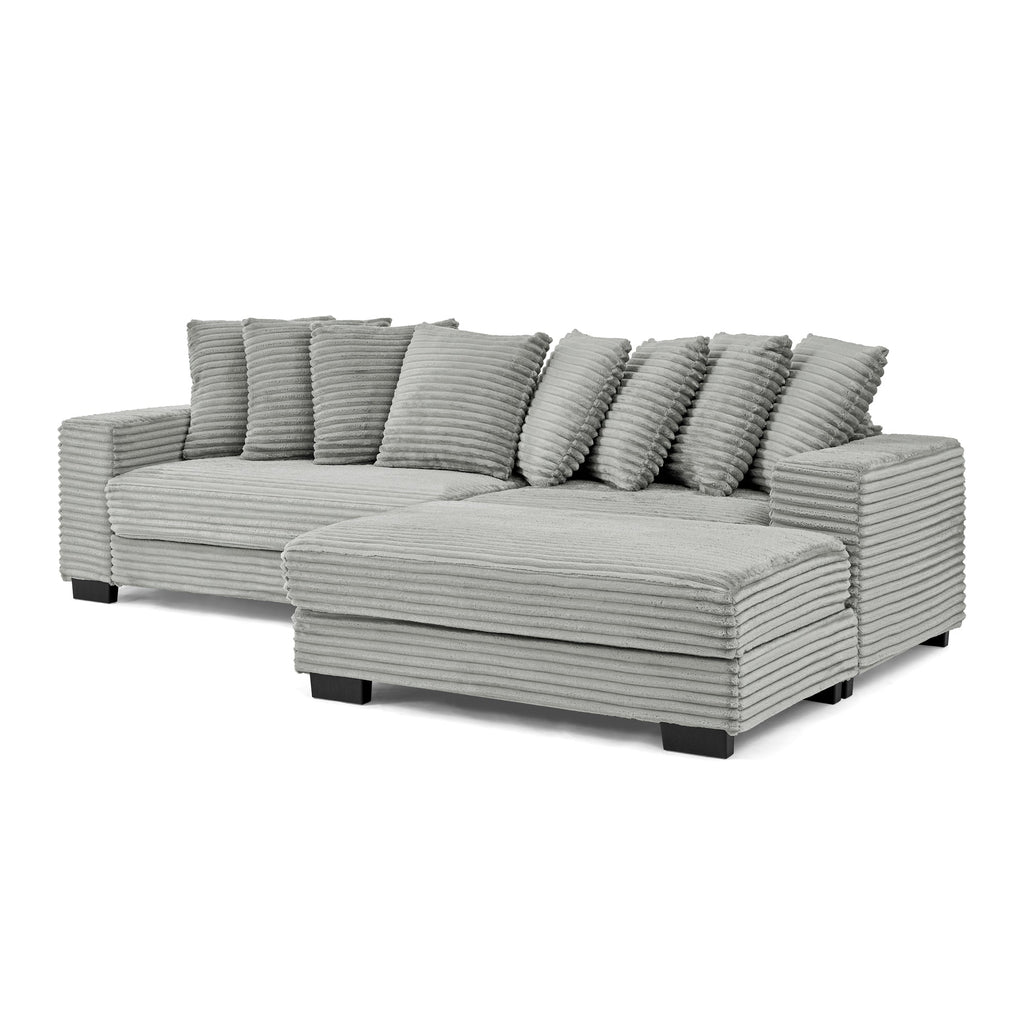 Corduroy Tufted Upholstered Sleeper Sectional Sofa, L-Shaped Modular Convertible Sofa , Can freely change the position of the footrests-Gray(Assembly is required)